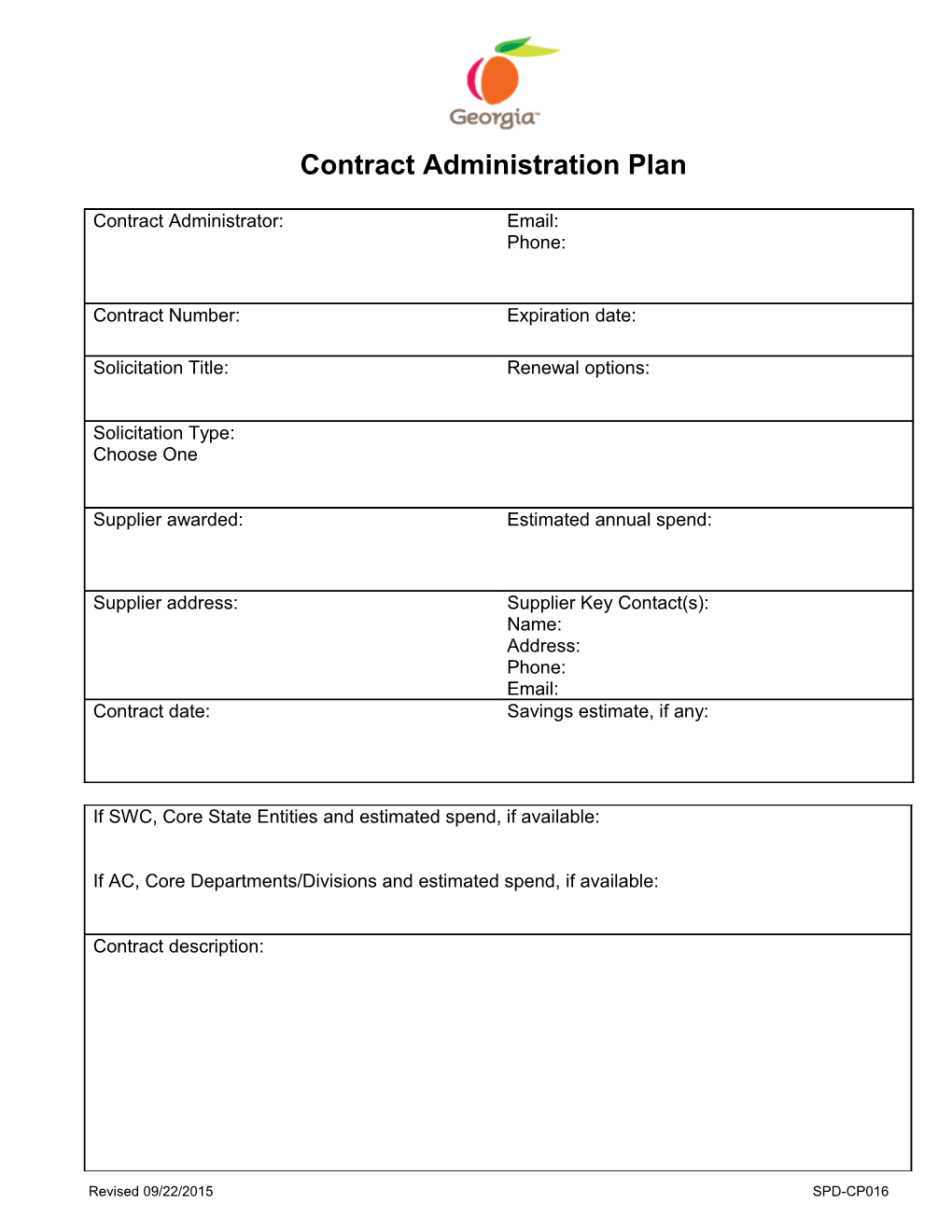 Contract Administration Plan Template