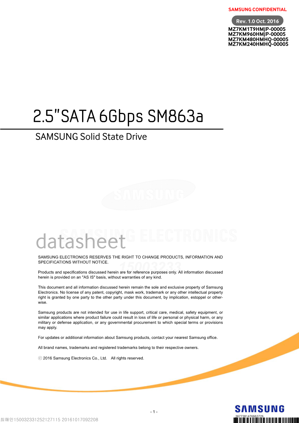 Sm863a 2.5 SSD Datasheet for Dell V1.0.Book