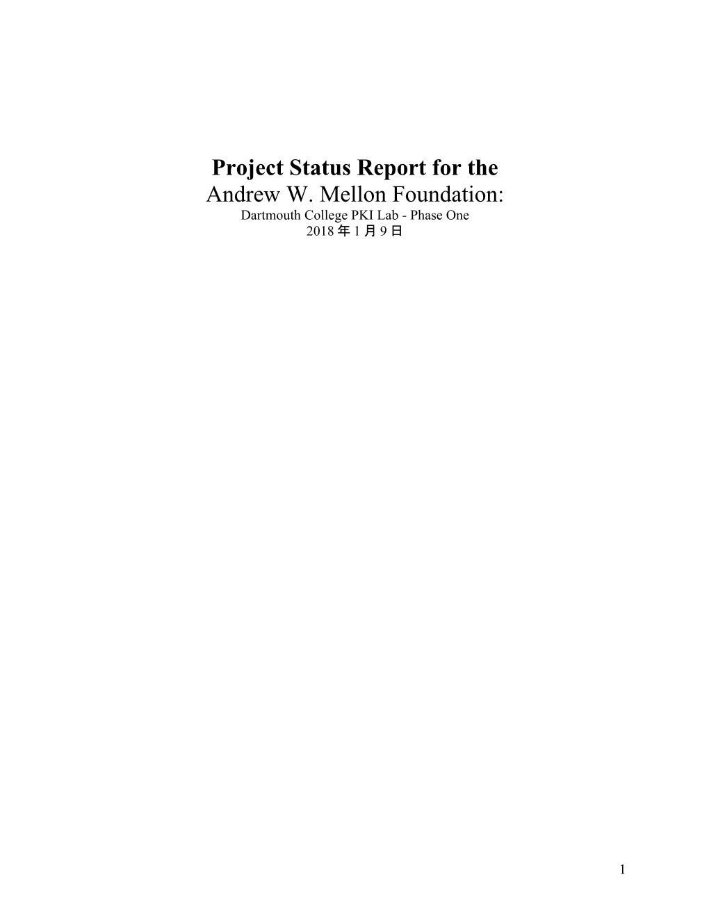 Project Status Report for The