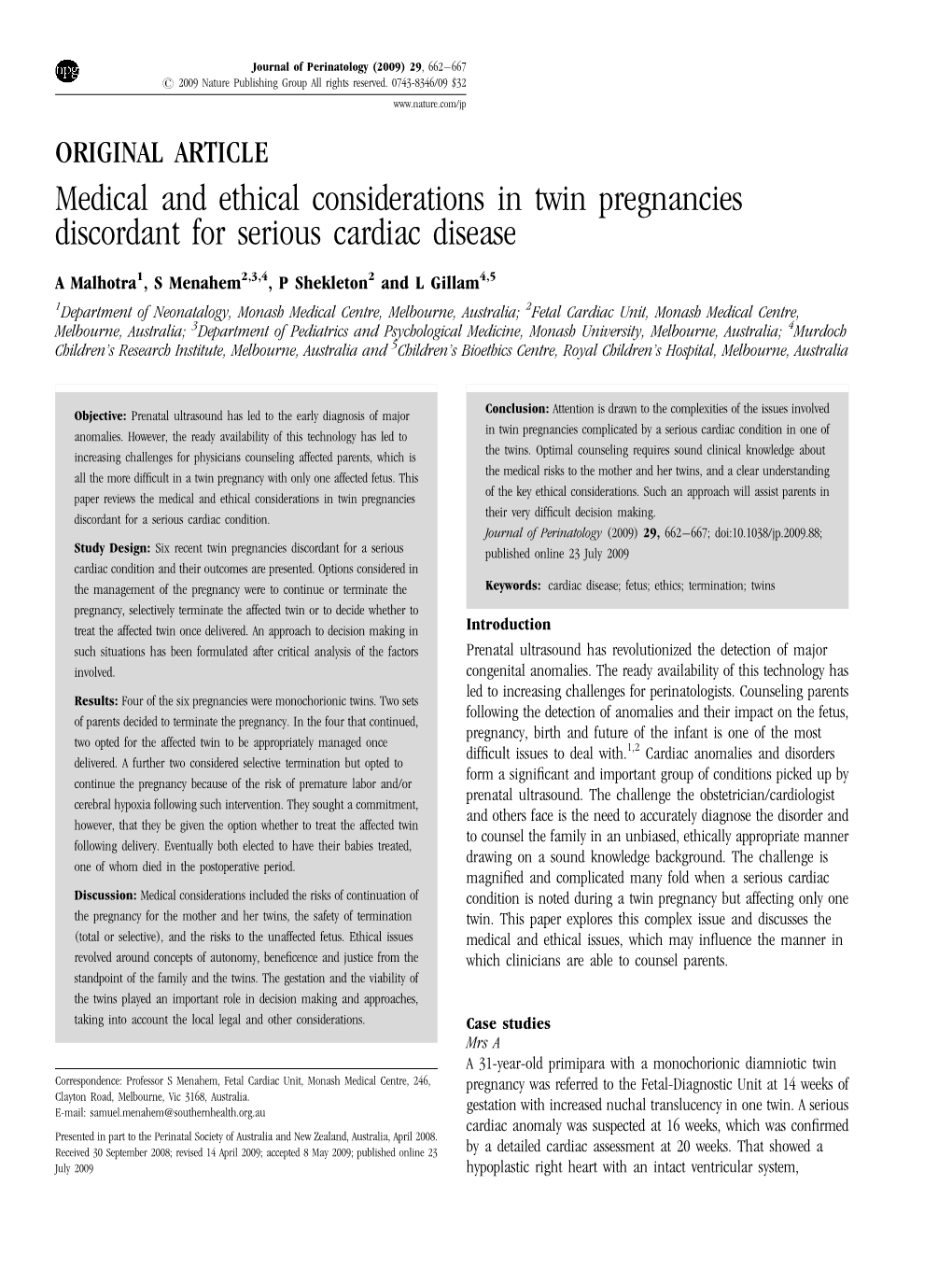 Medical and Ethical Considerations in Twin Pregnancies Discordant for Serious Cardiac Disease