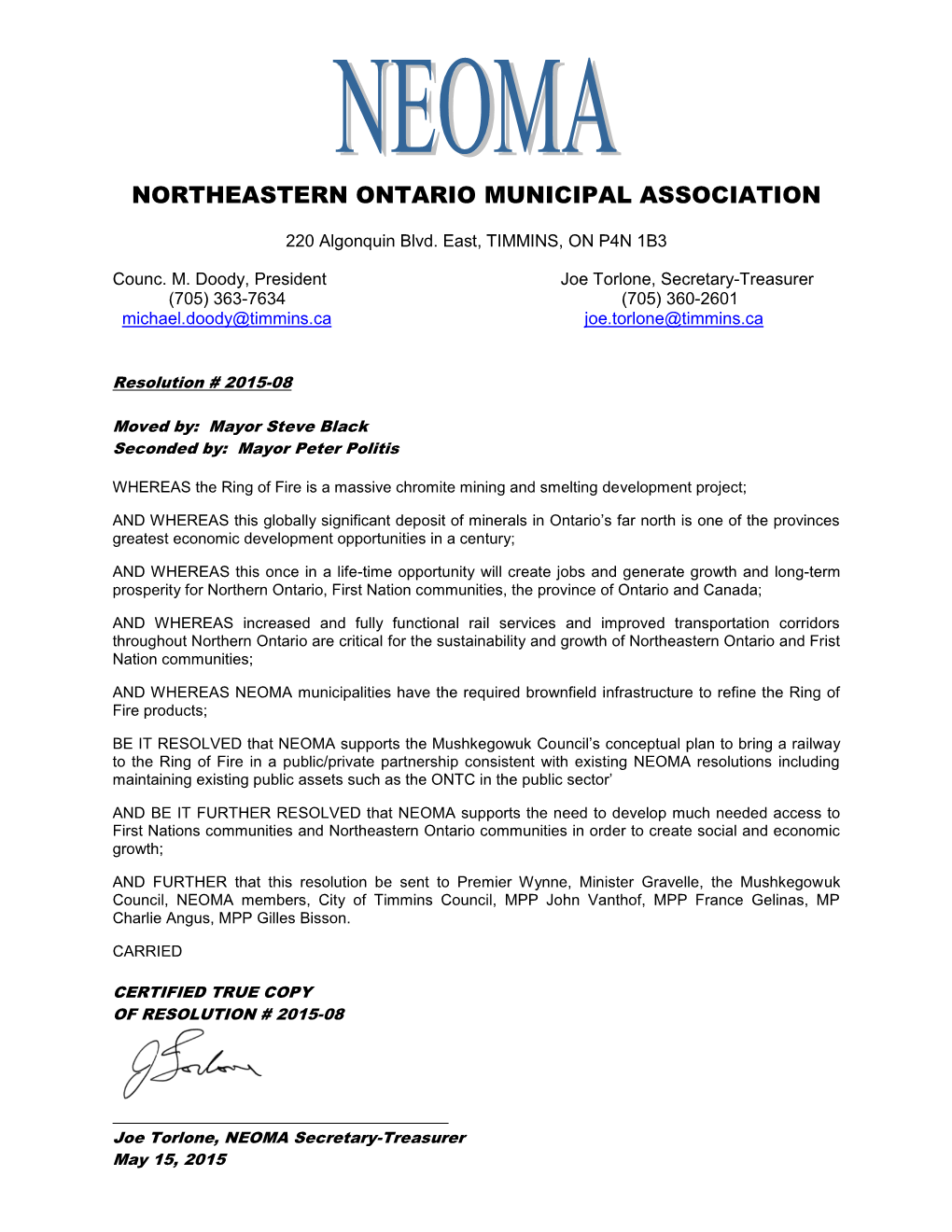 Northeastern Ontario Municipal Association