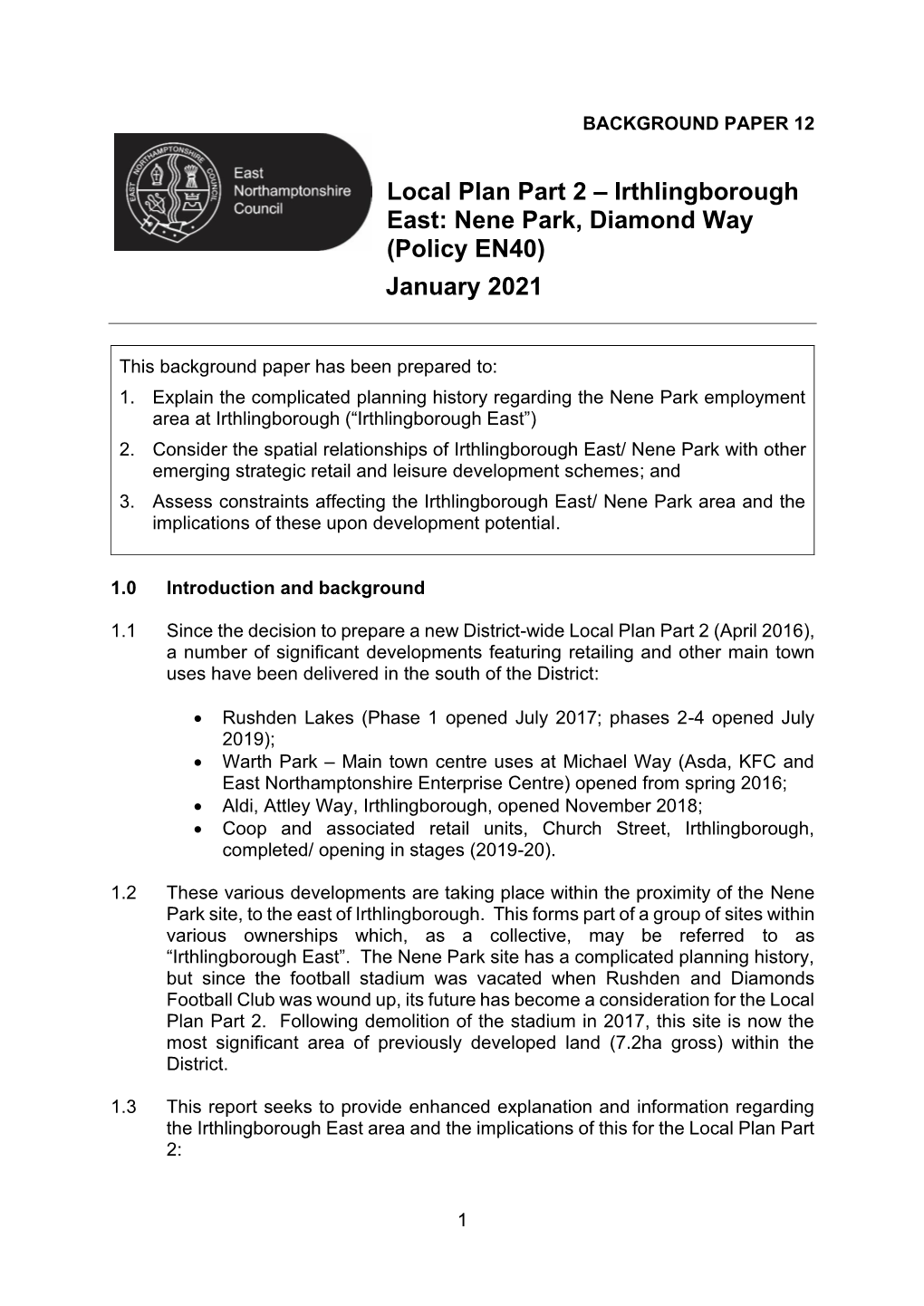 Nene Park, Diamond Way (Policy EN40) January 2021