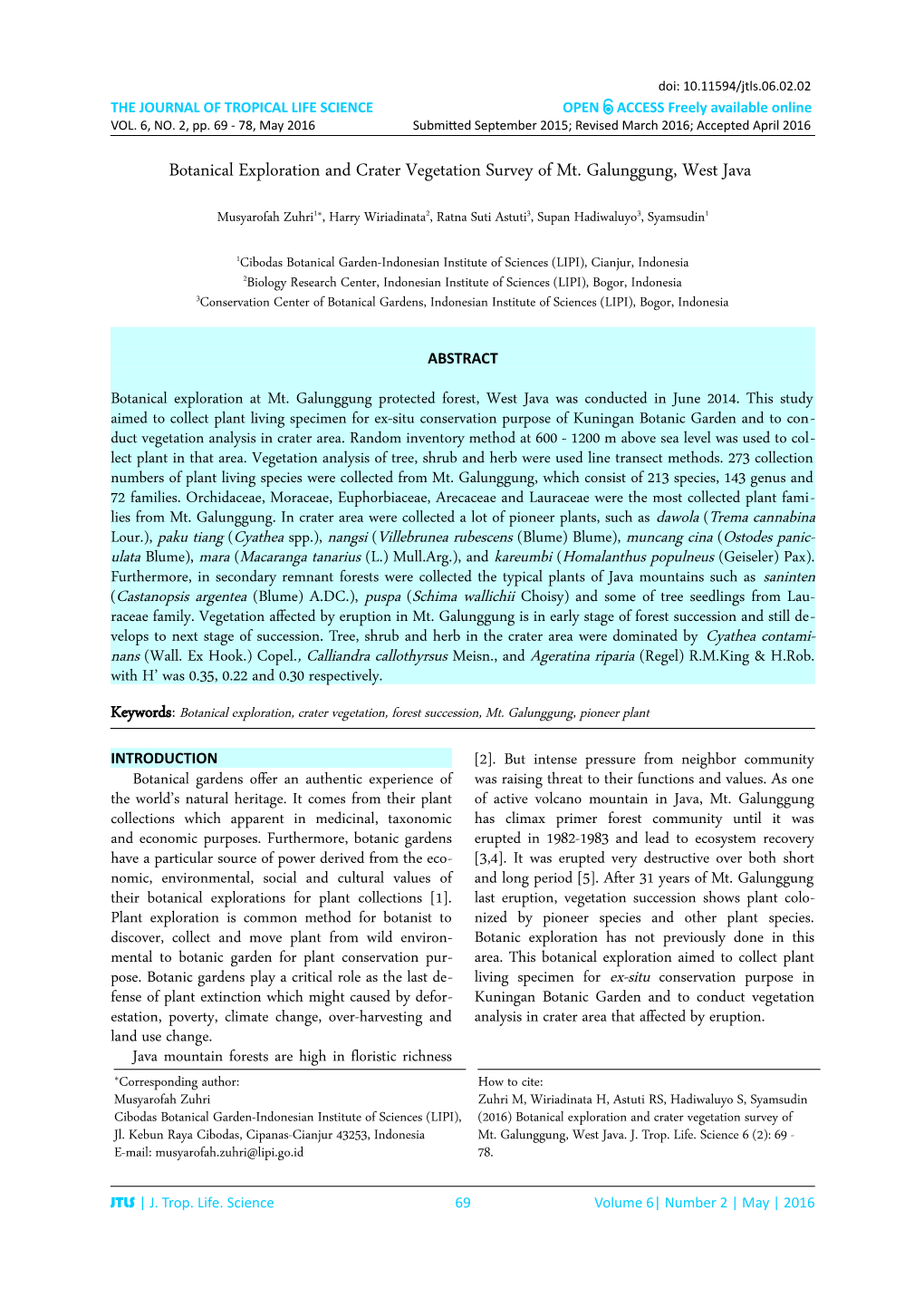 Botanical Exploration and Crater Vegetation Survey of Mt