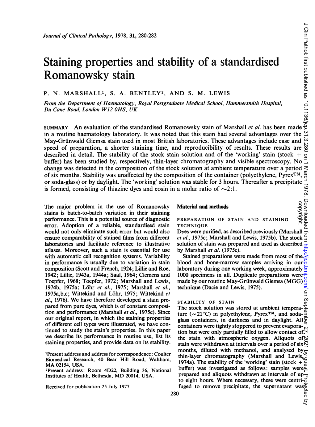 Staining Properties and Stability Ofa Standardised Romanowsky Stain