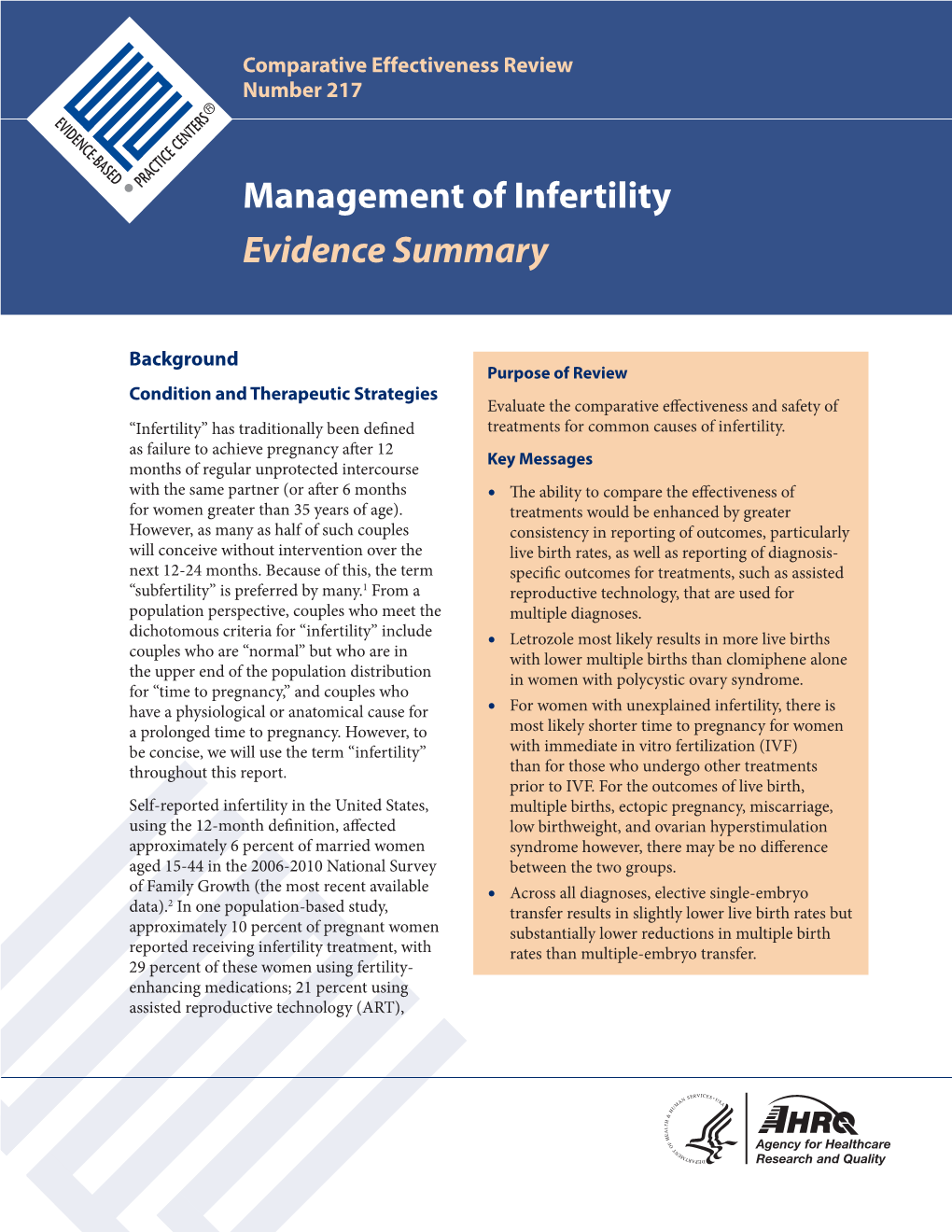 CER 217 Management of Infertility Evidence Summary