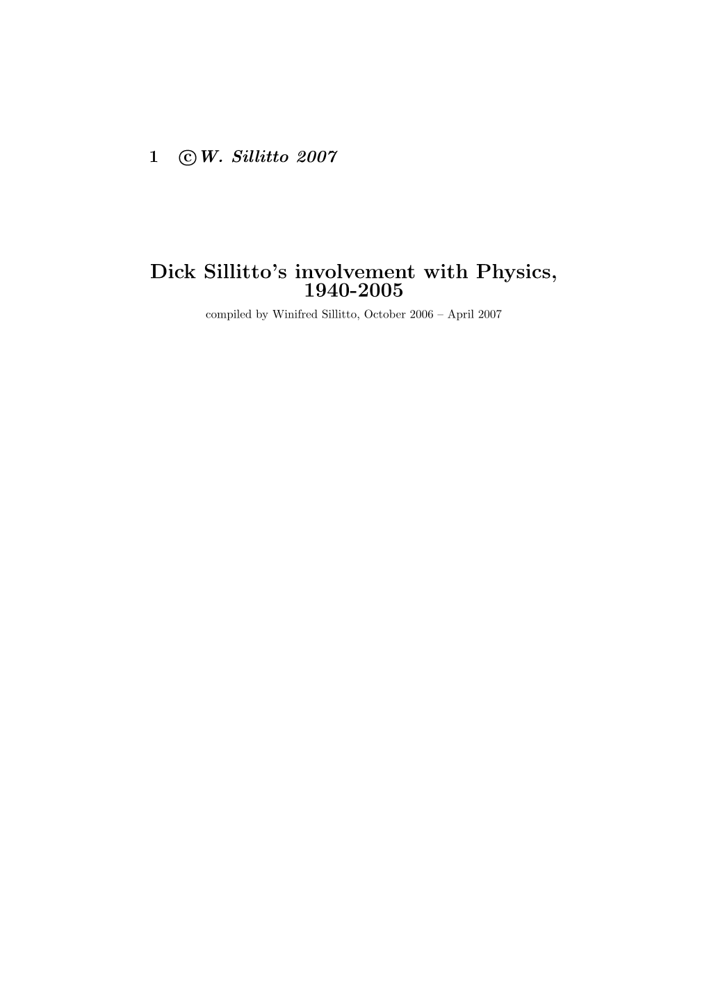 Dick Sillitto's Involvement with Physics