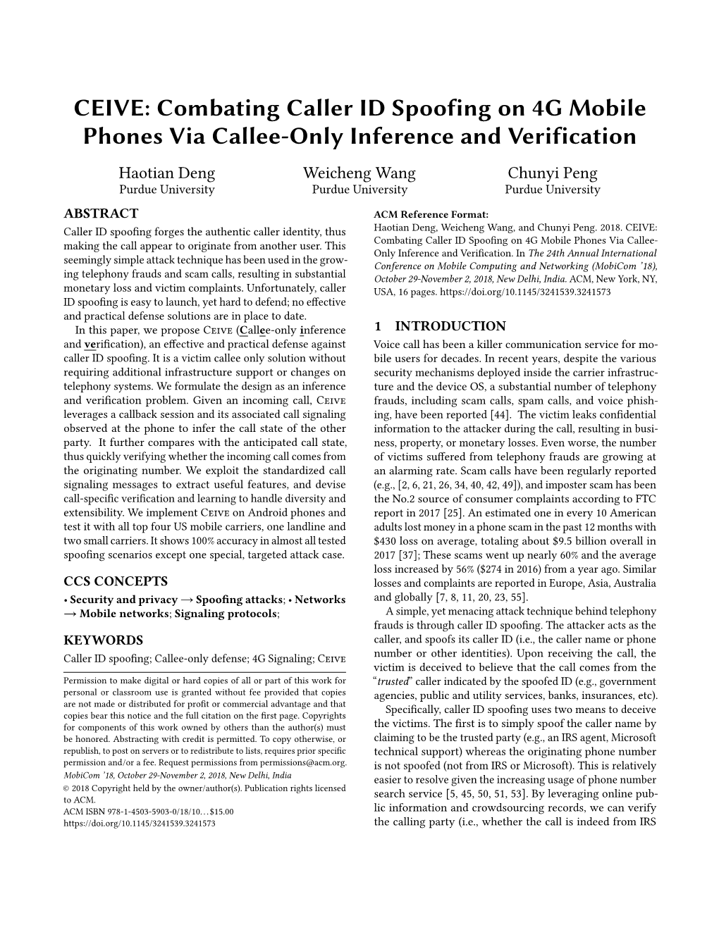 CEIVE: Combating Caller ID Spoofing on 4G Mobile Phones Via Callee