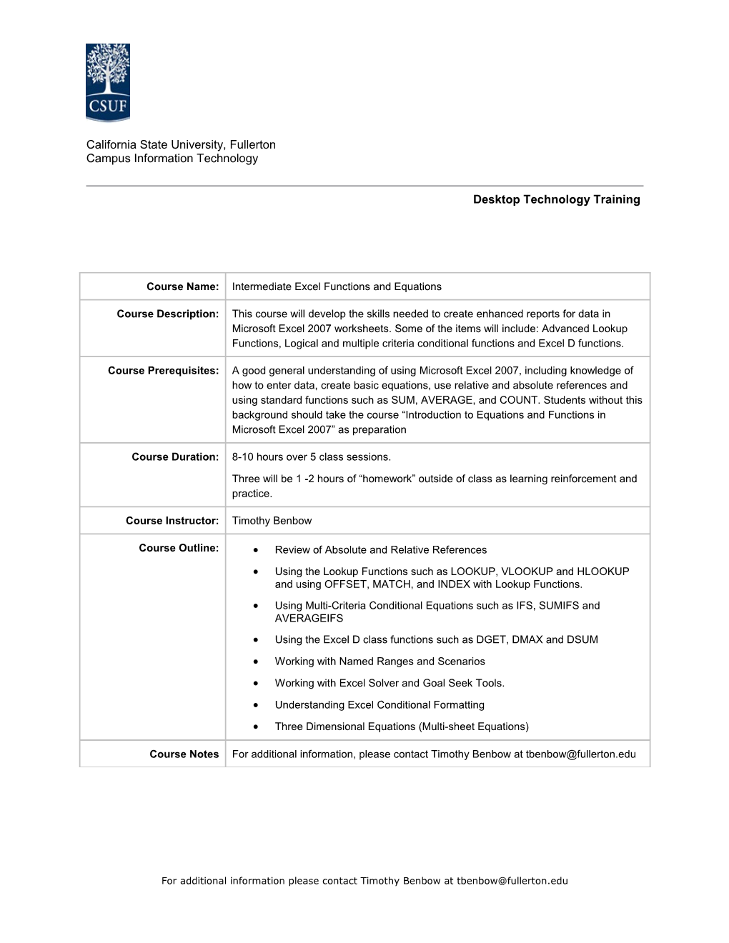 Intermediate Excel Equations and Functions