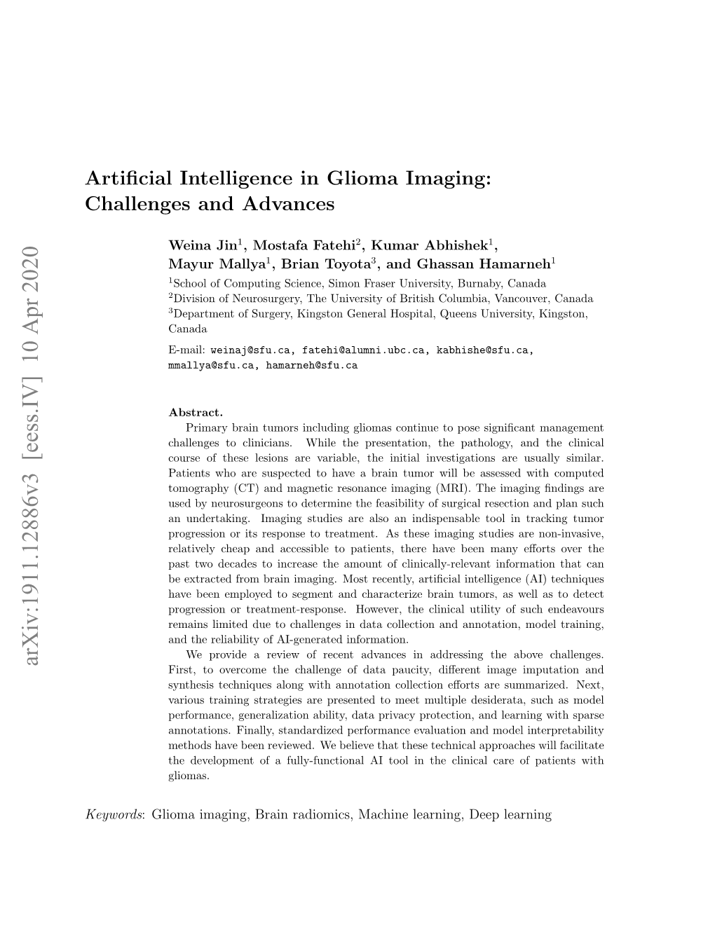 Artificial Intelligence in Glioma Imaging: Challenges and Advances