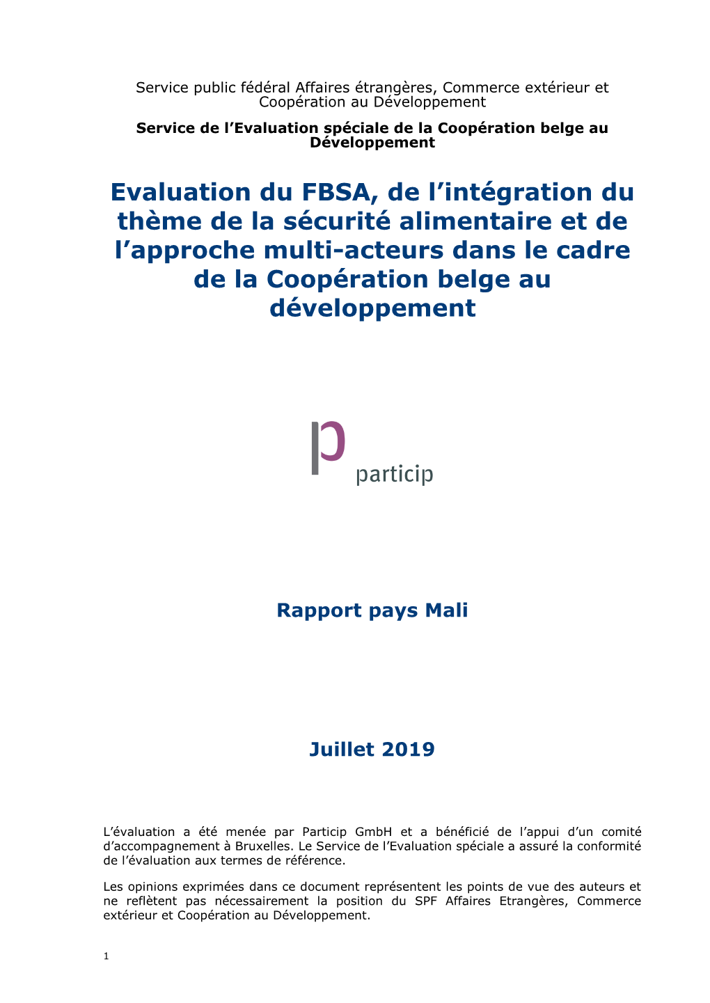 Evaluation Du FBSA, De L'intégration Du Thème De La Sécurité Alimentaire