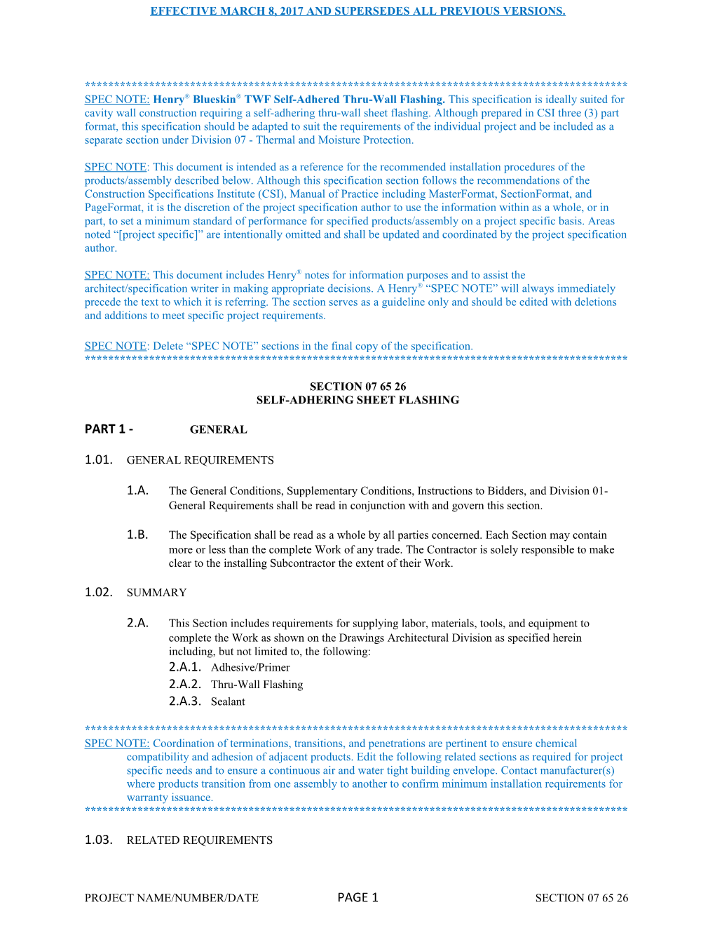 SPEC NOTE: Delete SPEC NOTE Sections in the Final Copy of the Specification s1