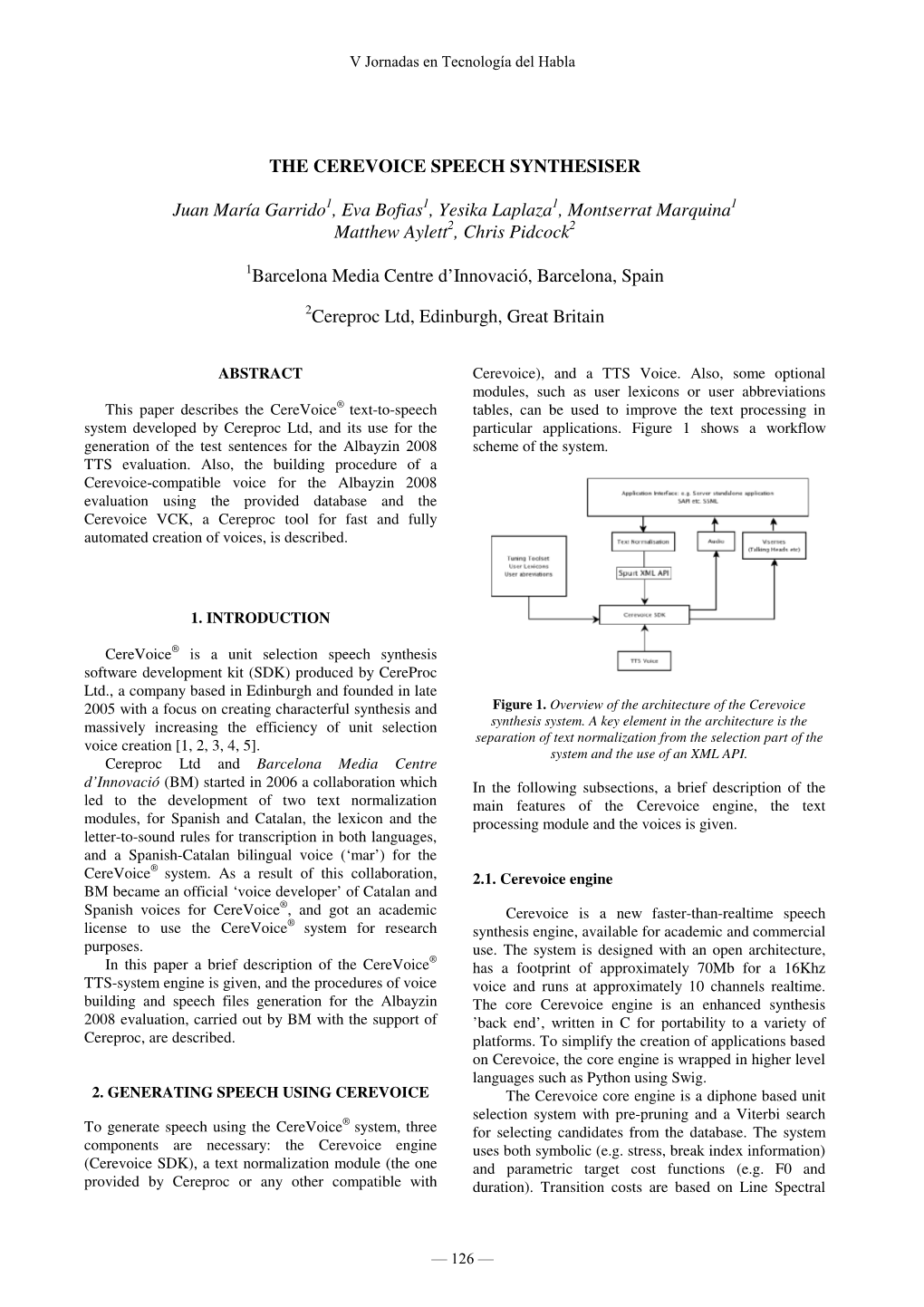 THE CEREVOICE SPEECH SYNTHESISER Juan María Garrido