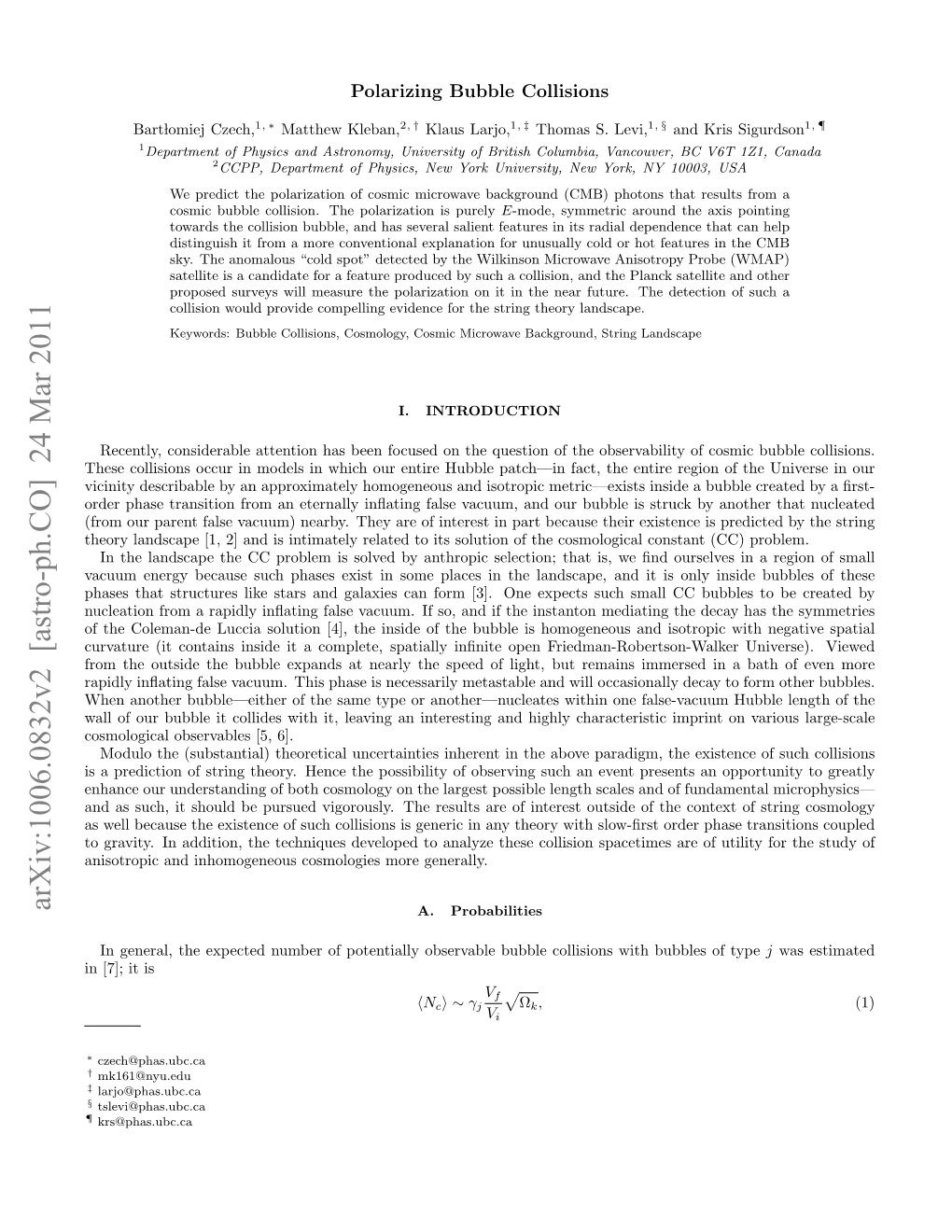 Arxiv:1006.0832V2 [Astro-Ph.CO] 24 Mar 2011 A