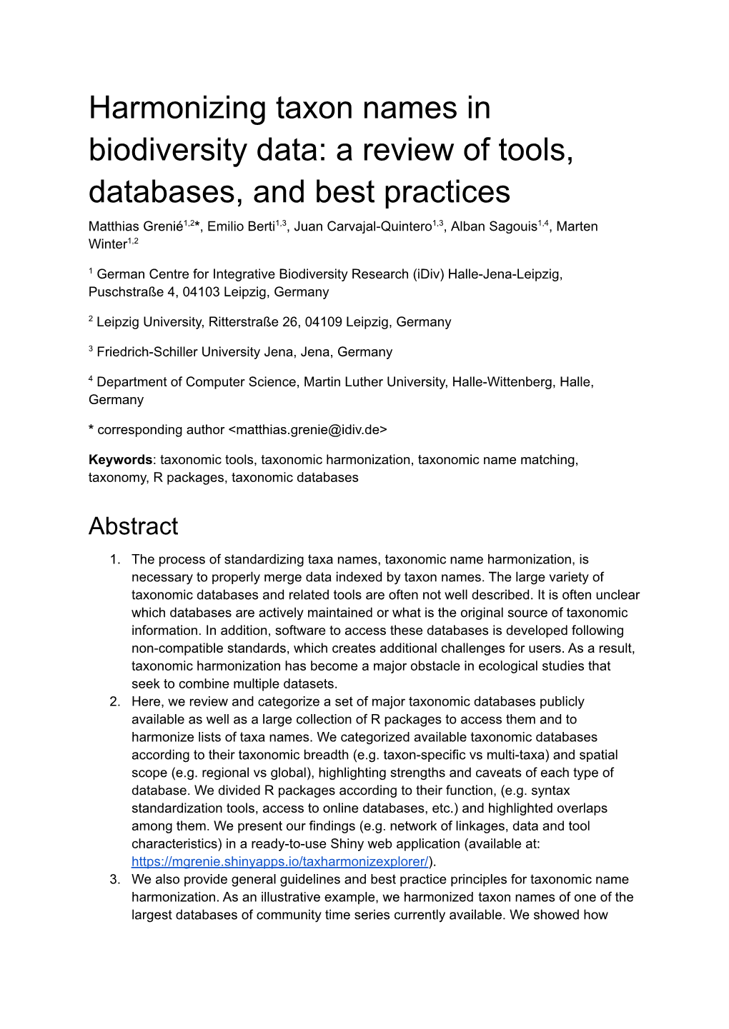 Harmonizing Taxon Names in Biodiversity Data: a Review of Tools, Databases, and Best Practices