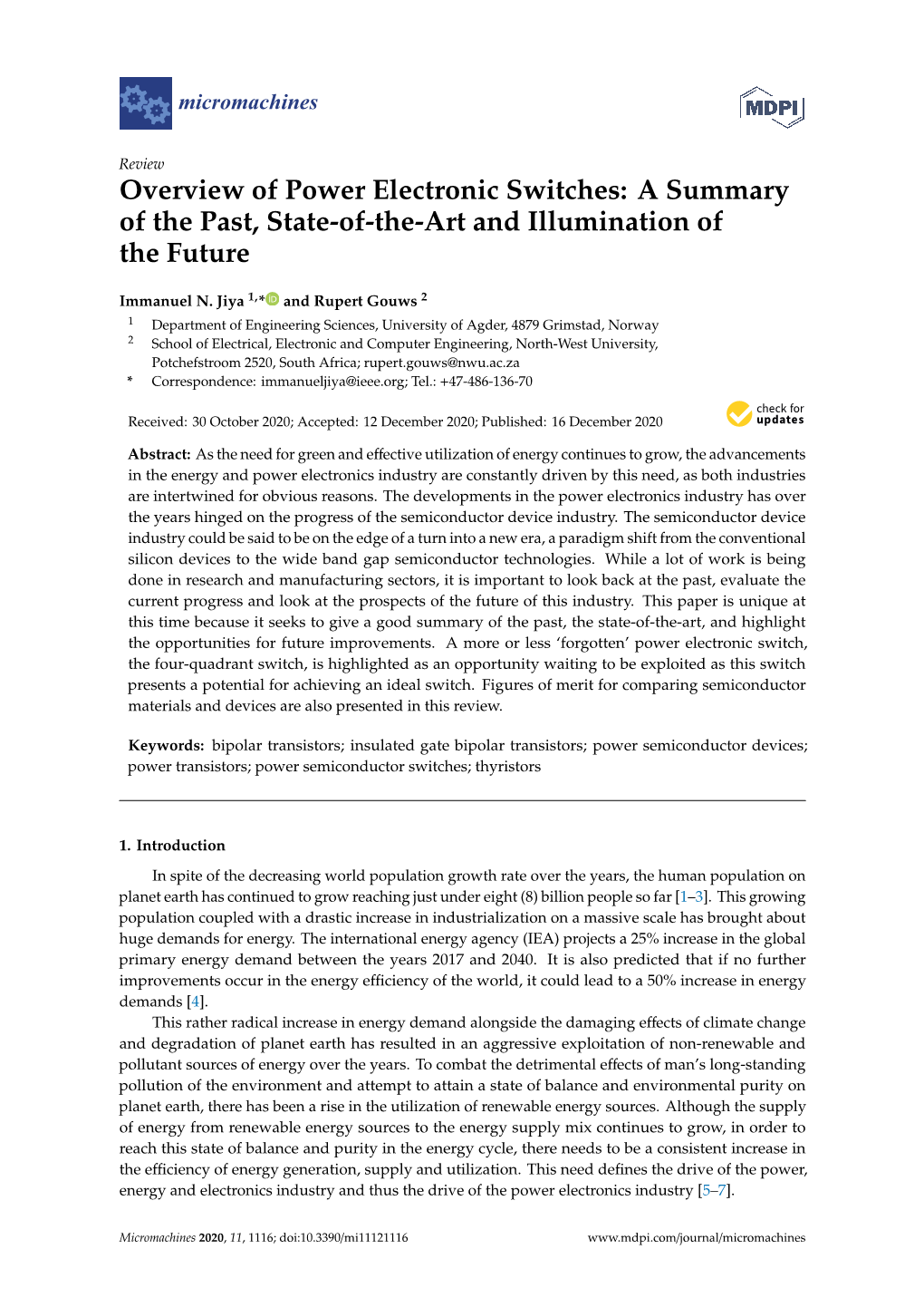 Overview of Power Electronic Switches: a Summary of the Past, State-Of-The-Art and Illumination of the Future