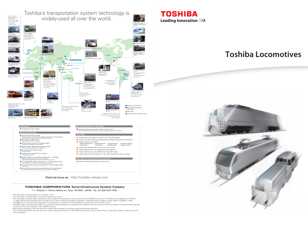 Toshiba Locomotives: Features of Scibtm TM Features of Scib Safe and Durable