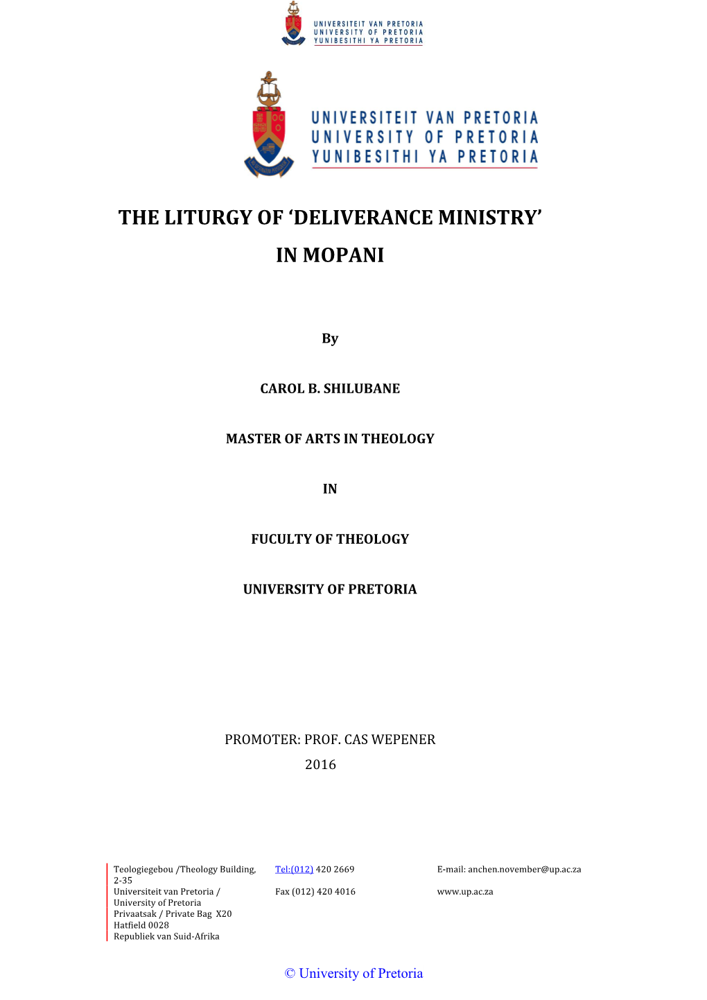 The Liturgy of 'Deliverance Ministry'