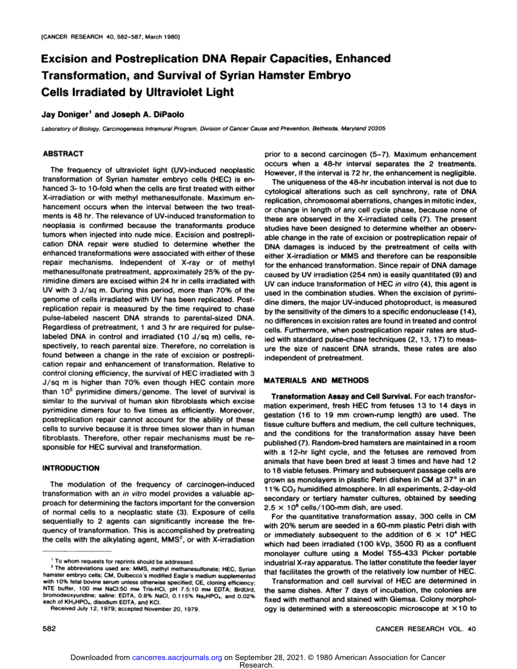 Excision and Postreplication DNA Repair Capacities, Enhanced Transformation, and Survival of Syrian Hamster Embryo Cells Irradiated by Ultraviolet Light