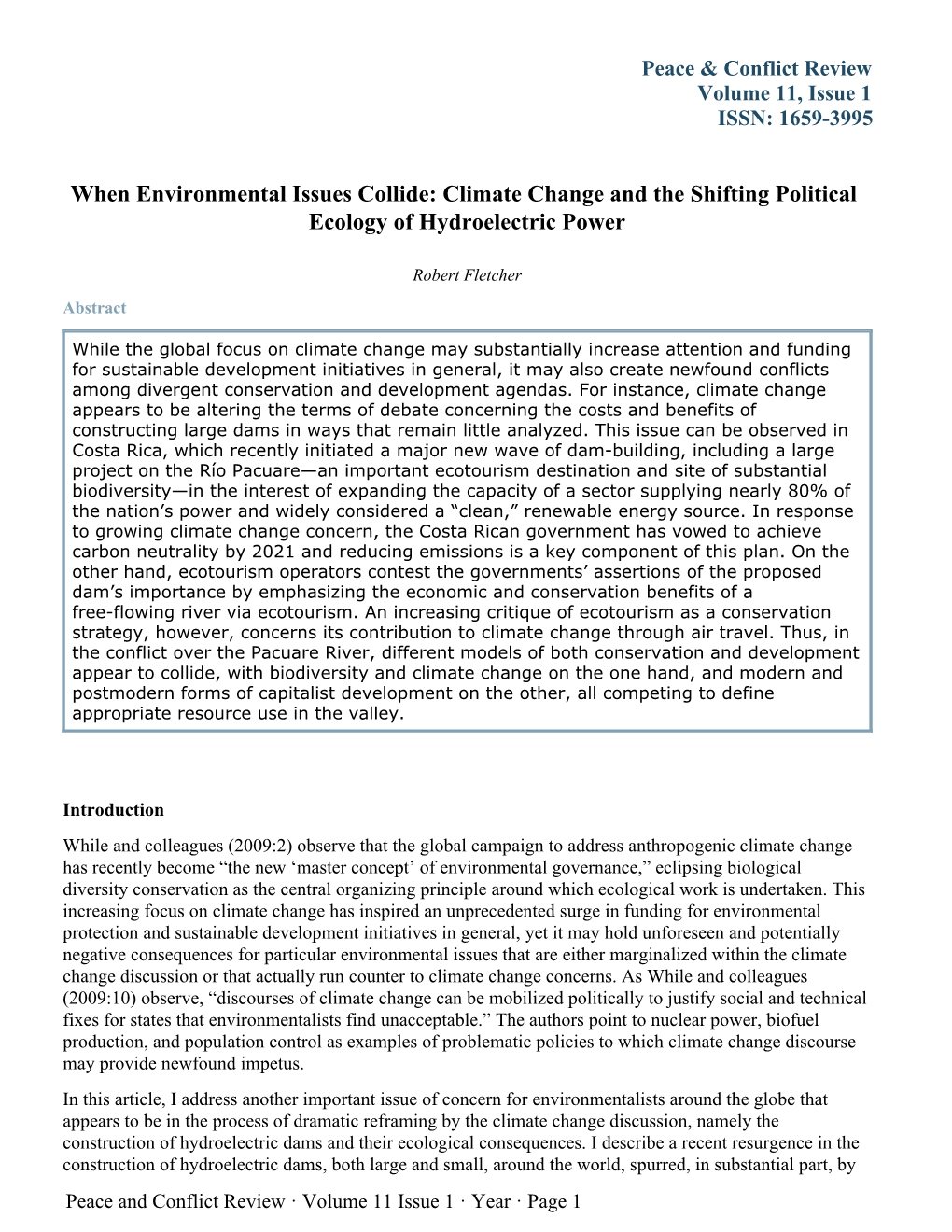 When Environmental Issues Collide: Climate Change and the Shifting Political Ecology of Hydroelectric Power