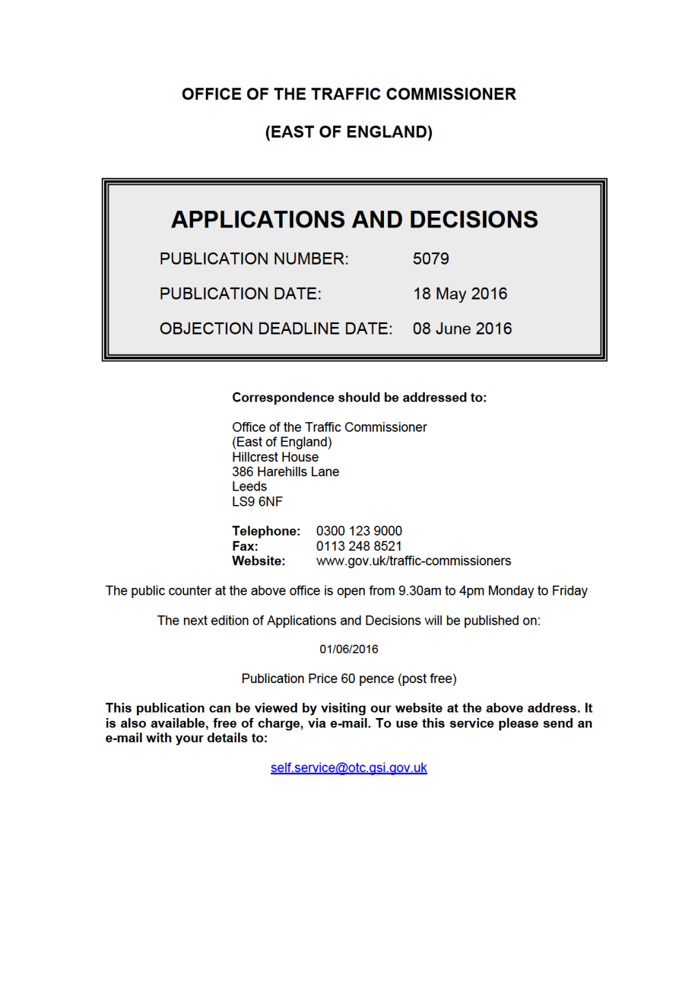 Applications and Decisions: East of England: 18 May 2016