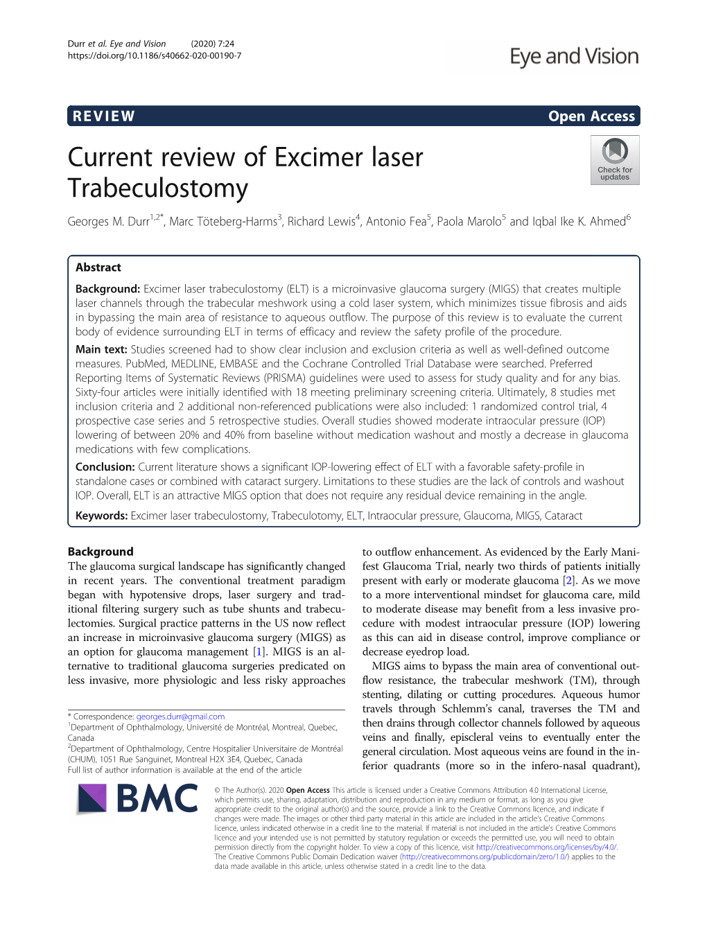 Current Review of Excimer Laser Trabeculostomy Georges M