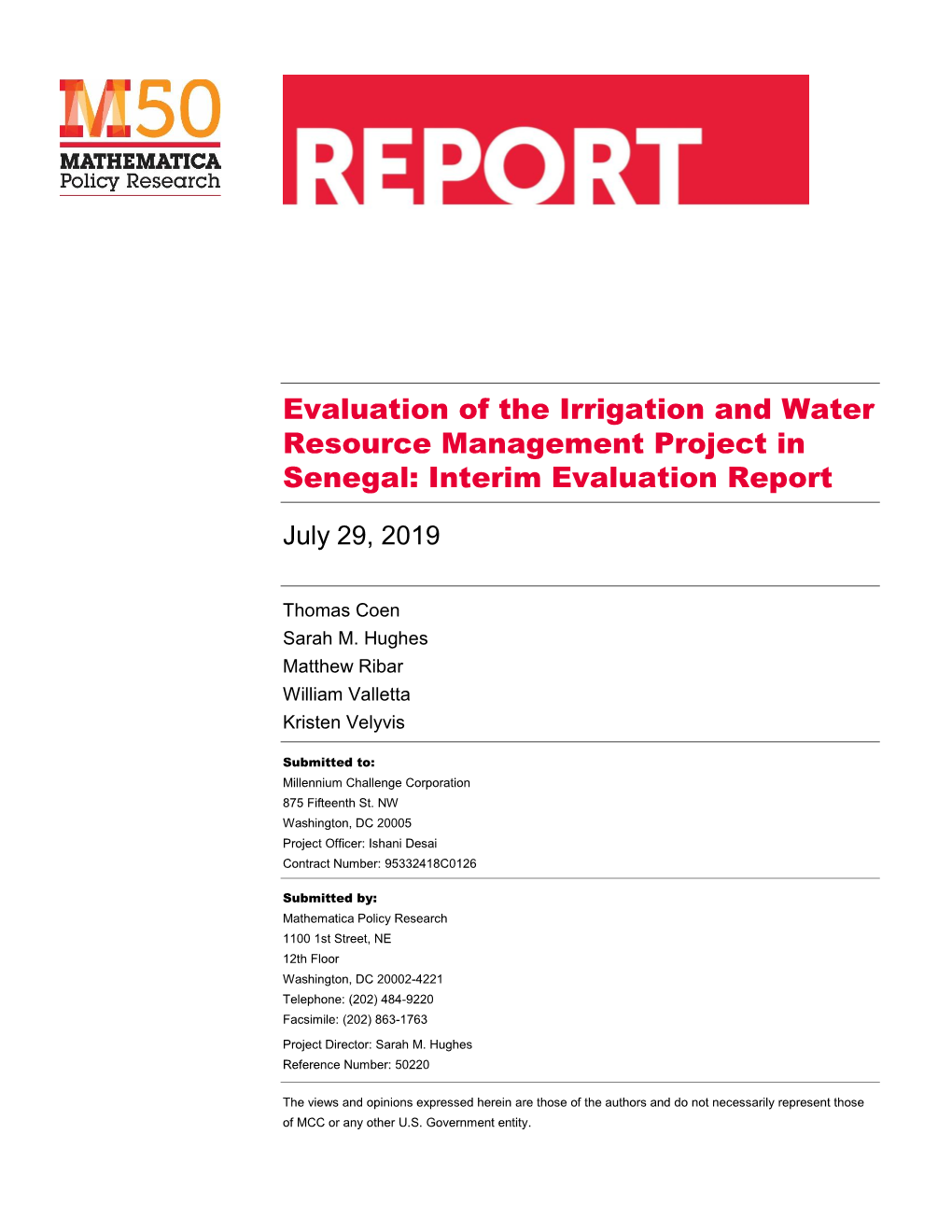 Evaluation of the Irrigation and Water Resource Management Project in Senegal: Interim Evaluation Report