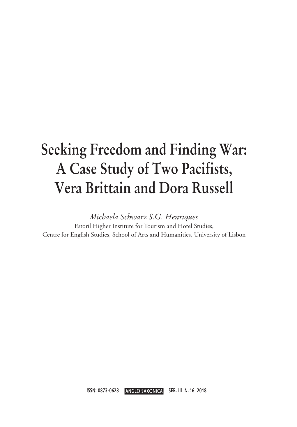 A Case Study of Two Pacifists, Vera Brittain and Dora Russell