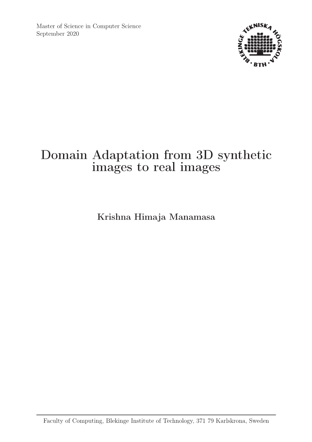 Domain Adaptation from 3D Synthetic Images to Real Images