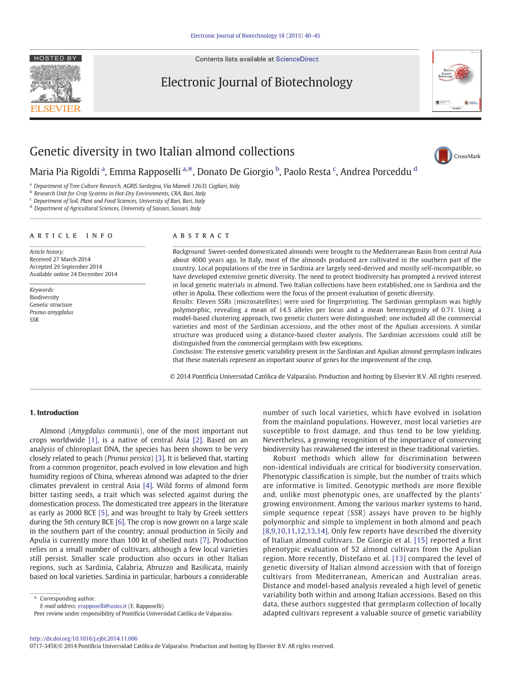 Genetic Diversity in Two Italian Almond Collections