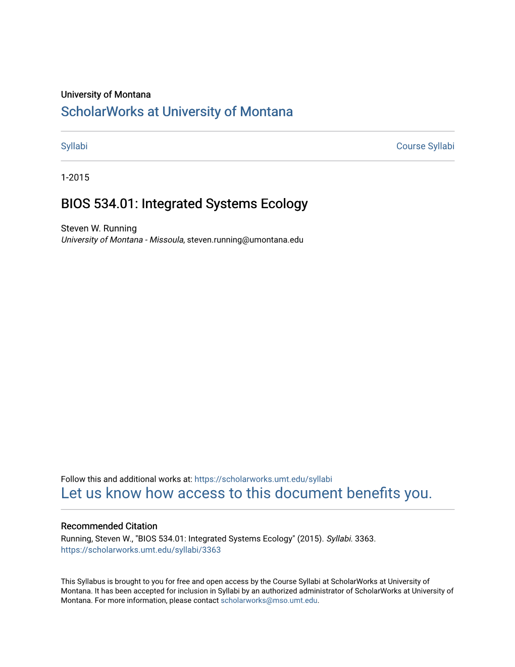 Integrated Systems Ecology