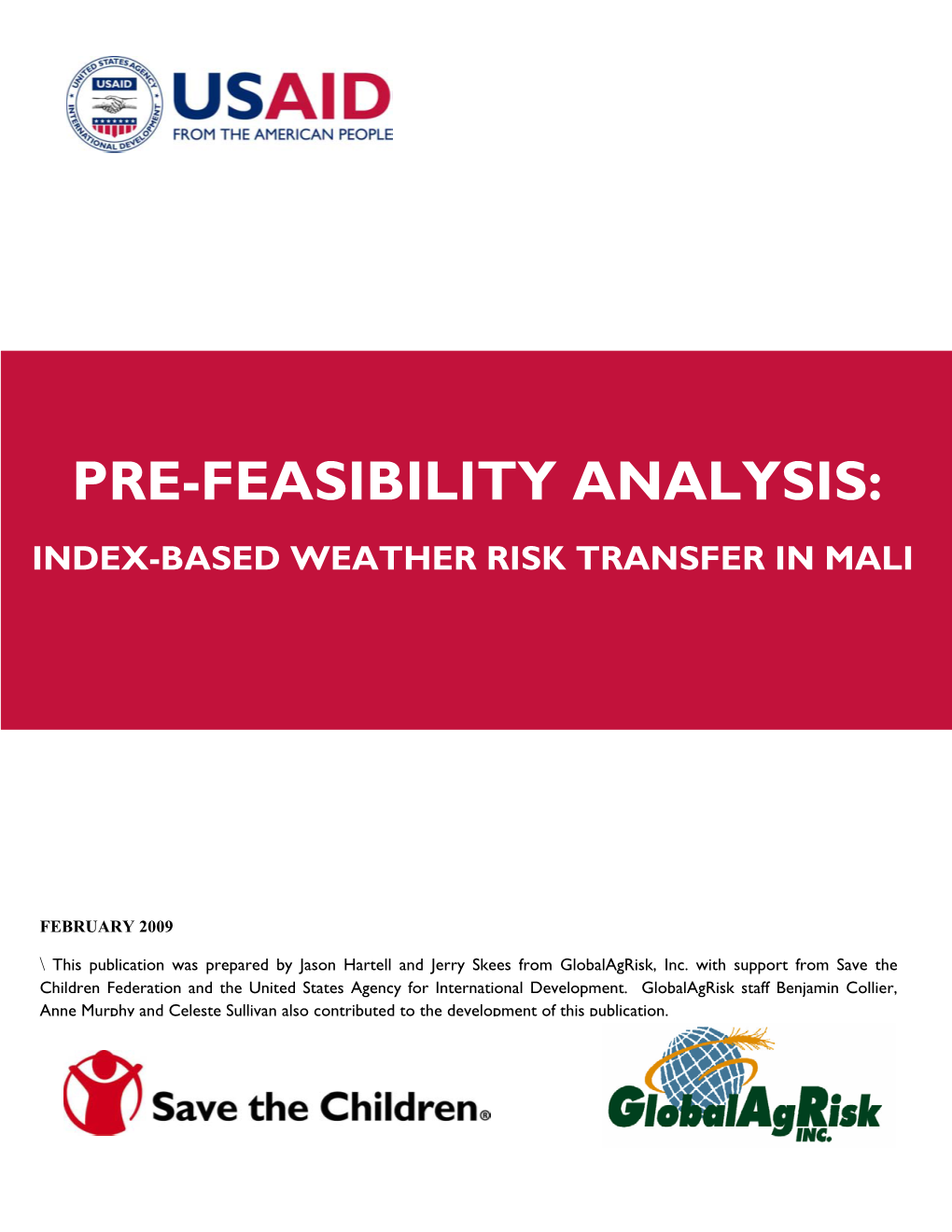 Pre-Feasibility Analysis: Index-Based Weather Risk Transfer in Mali