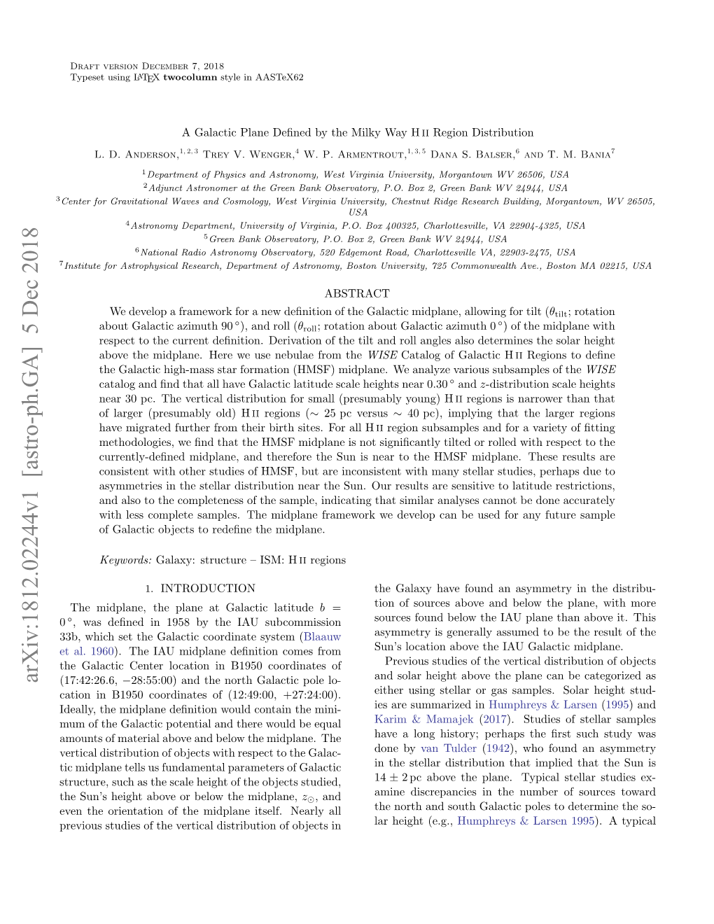 A Galactic Plane Defined by the Milky Way HII Region Distribution