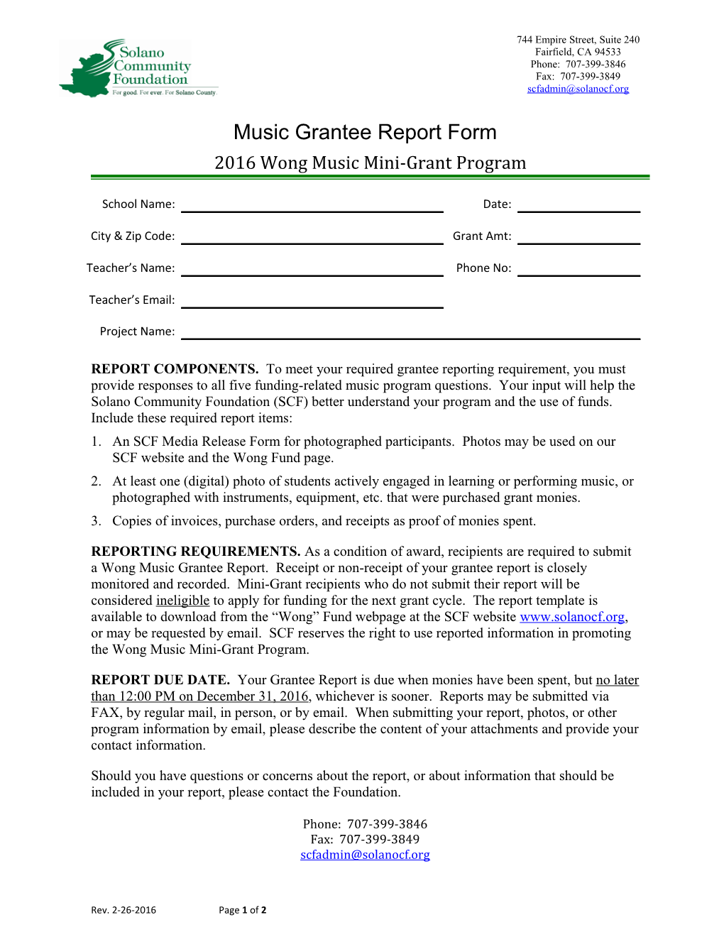 2016 Wong Music Mini-Grantee Report Form