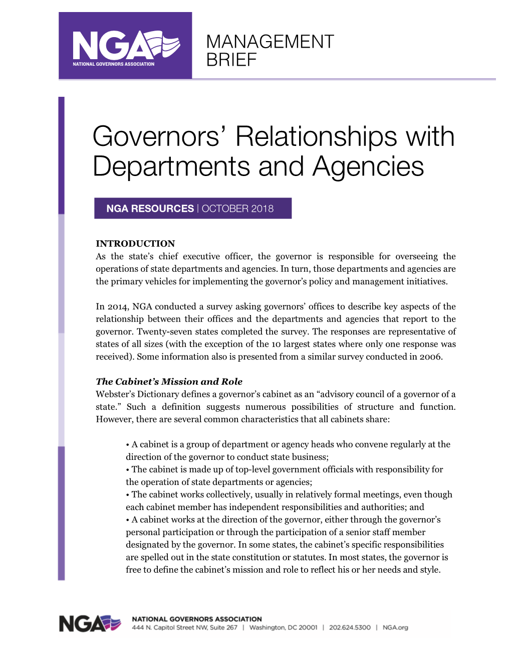 Governors' Relationships with Departments and Agencies