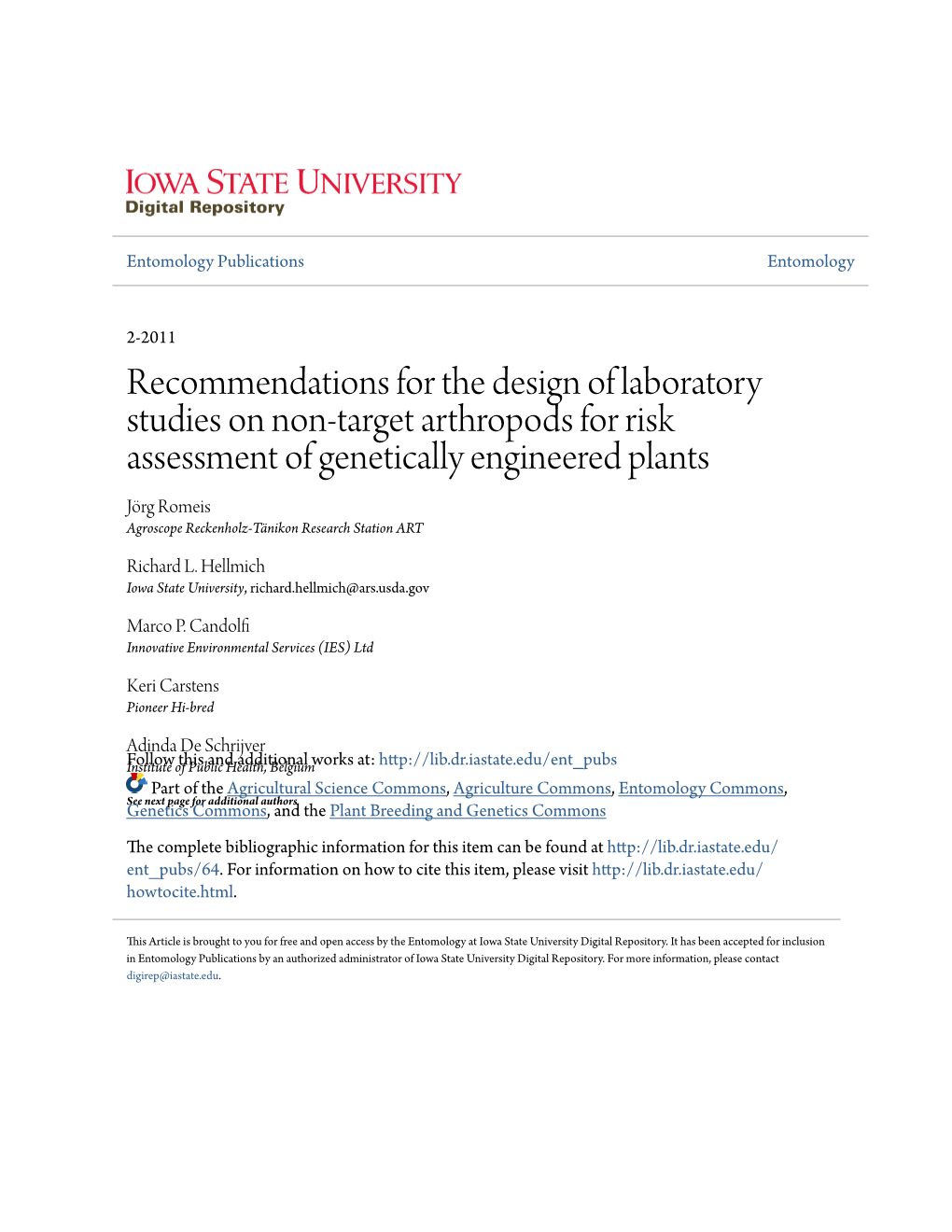 Recommendations for the Design of Laboratory Studies on Non-Target