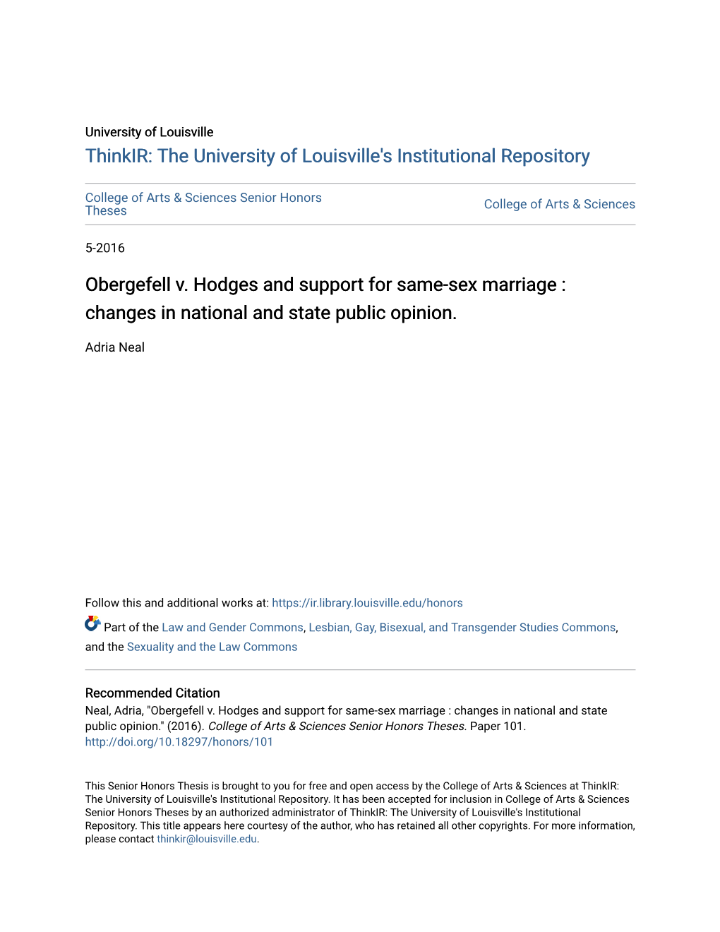 Obergefell V. Hodges and Support for Same-Sex Marriage : Changes in National and State Public Opinion