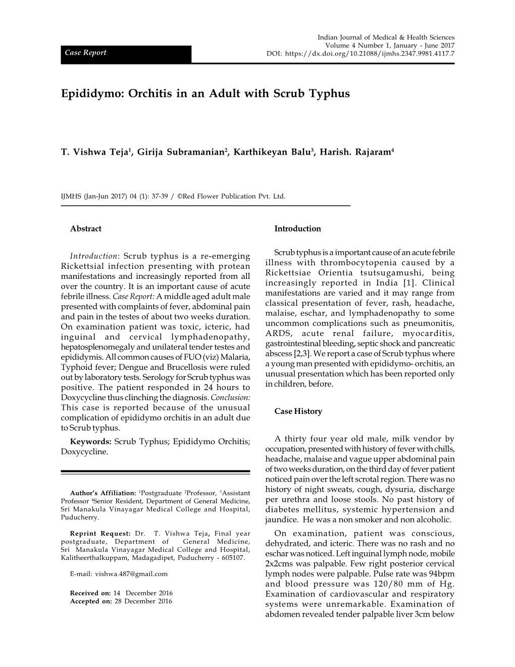 Epididymo: Orchitis in an Adult with Scrub Typhus