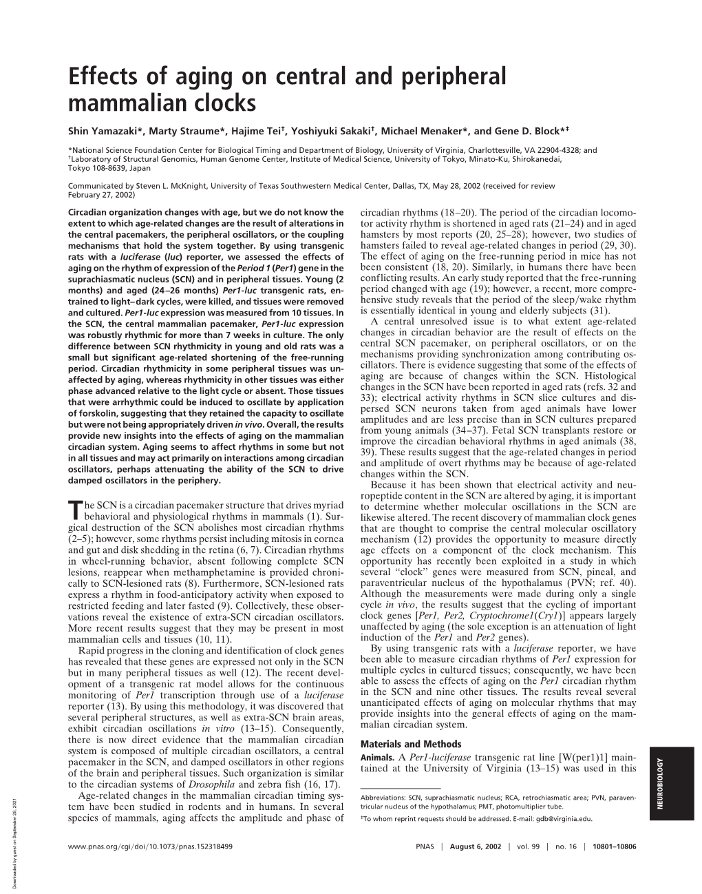 Effects of Aging on Central and Peripheral Mammalian Clocks