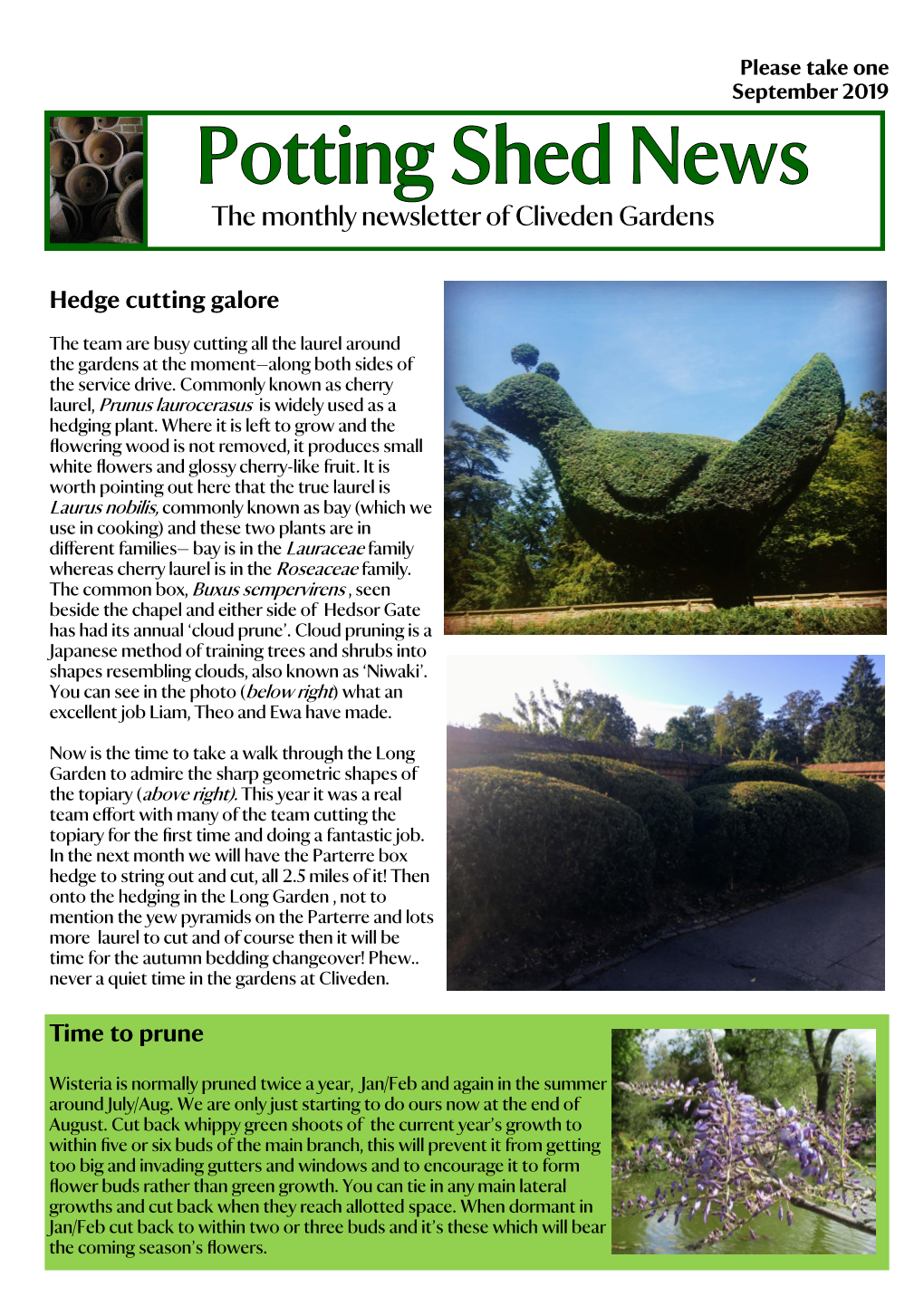 The Monthly Newsletter of Cliveden Gardens