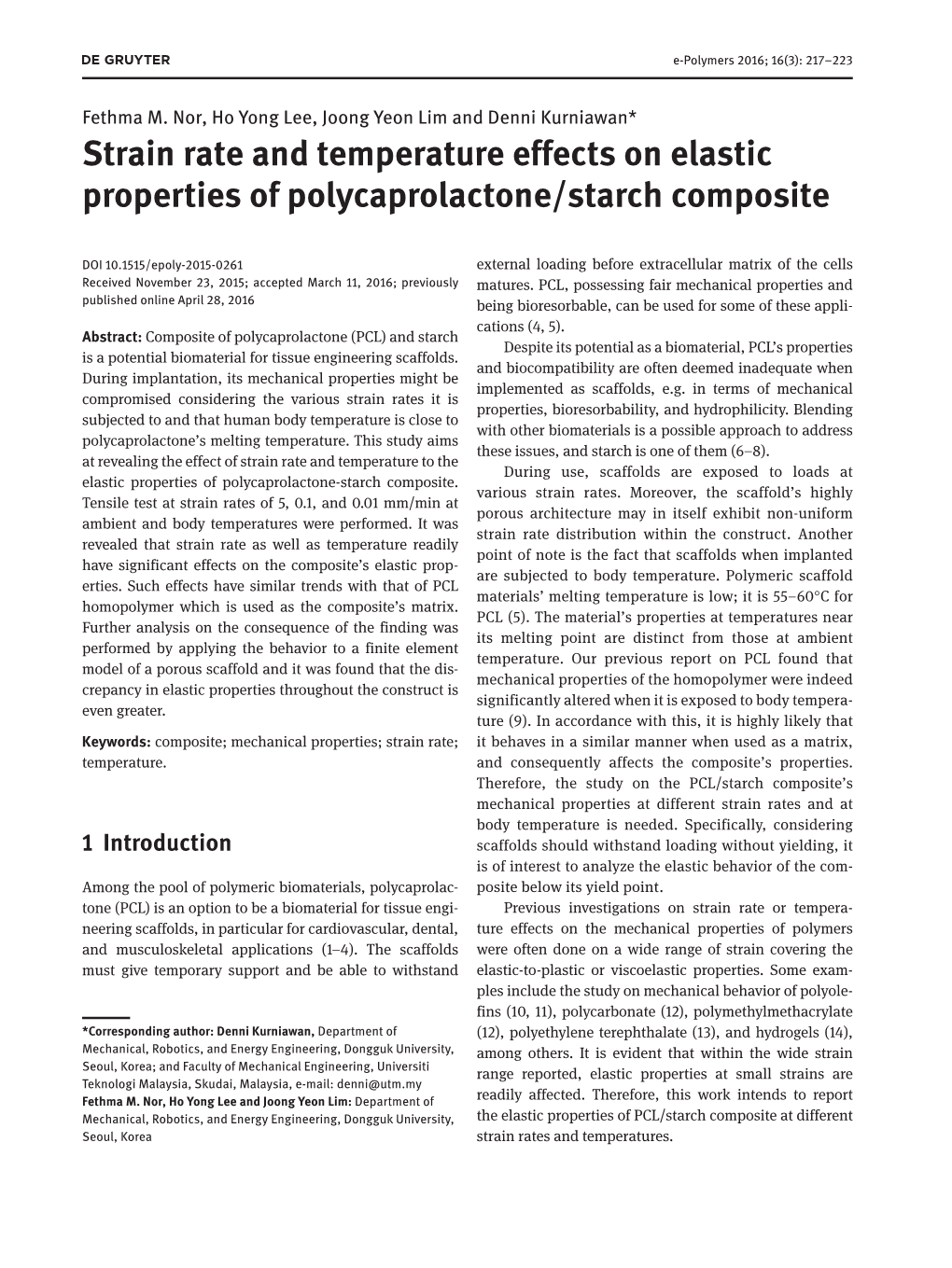 Strain Rate and Temperature Effects on Elastic Properties of Polycaprolactone/Starch Composite