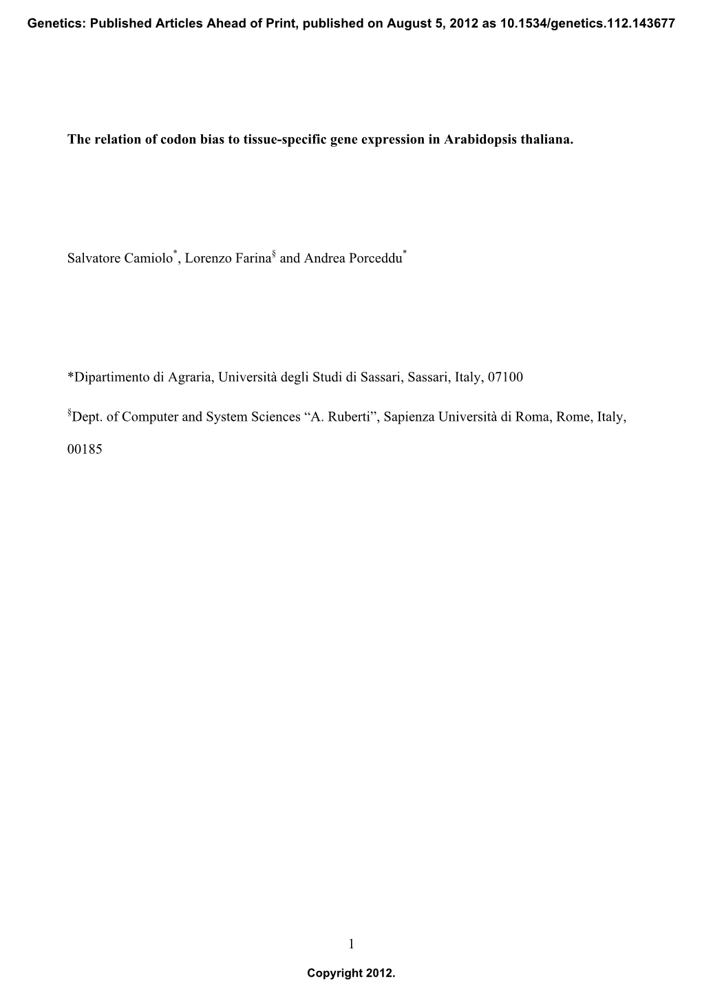 1 the Relation of Codon Bias to Tissue-Specific Gene