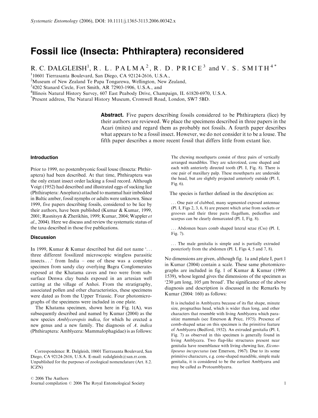 Fossil Lice (Insecta: Phthiraptera) Reconsidered