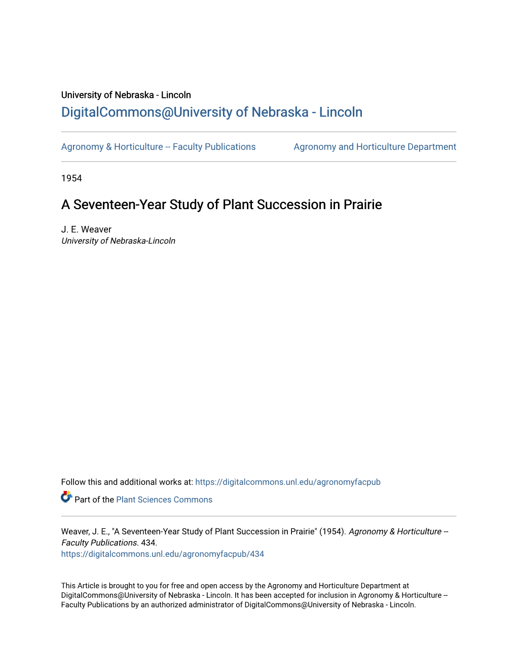 A Seventeen-Year Study of Plant Succession in Prairie