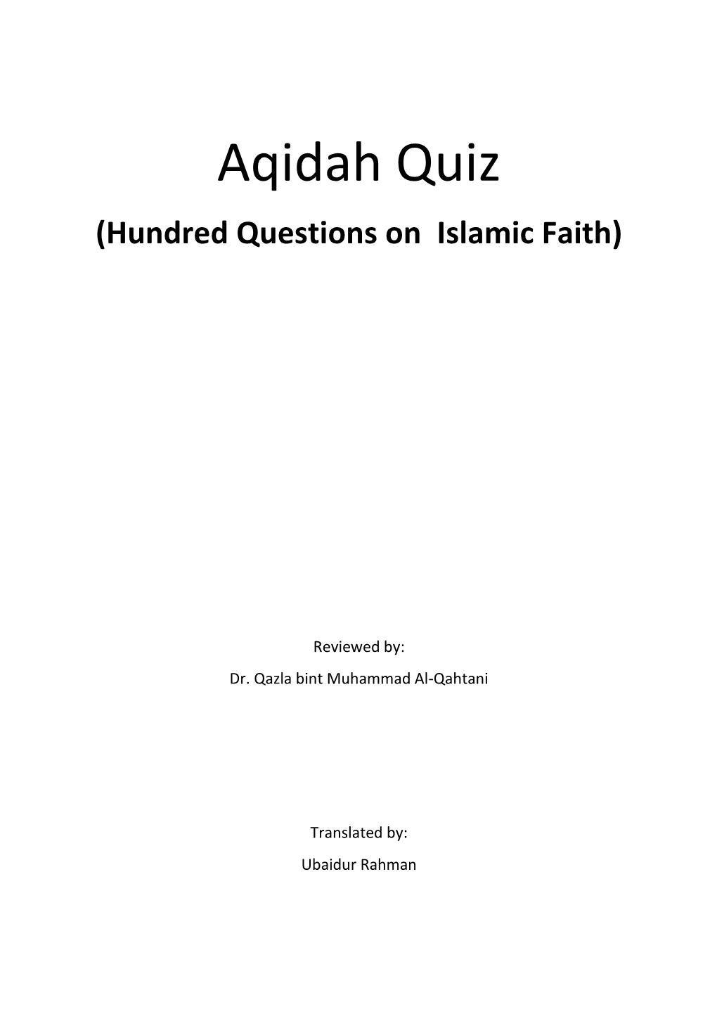 Aqidah Quiz (Hundred Questions on Islamic Faith)