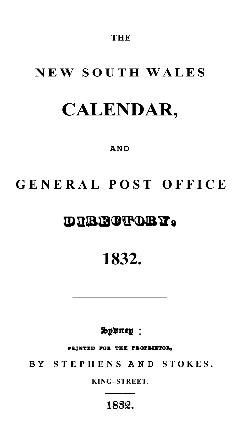 The New South Wales Calendar and General Post Office Directory, 1832