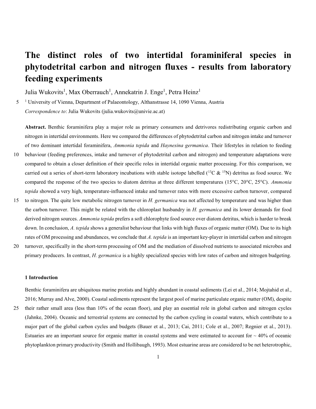 The Distinct Roles of Two Intertidal Foraminiferal Species In