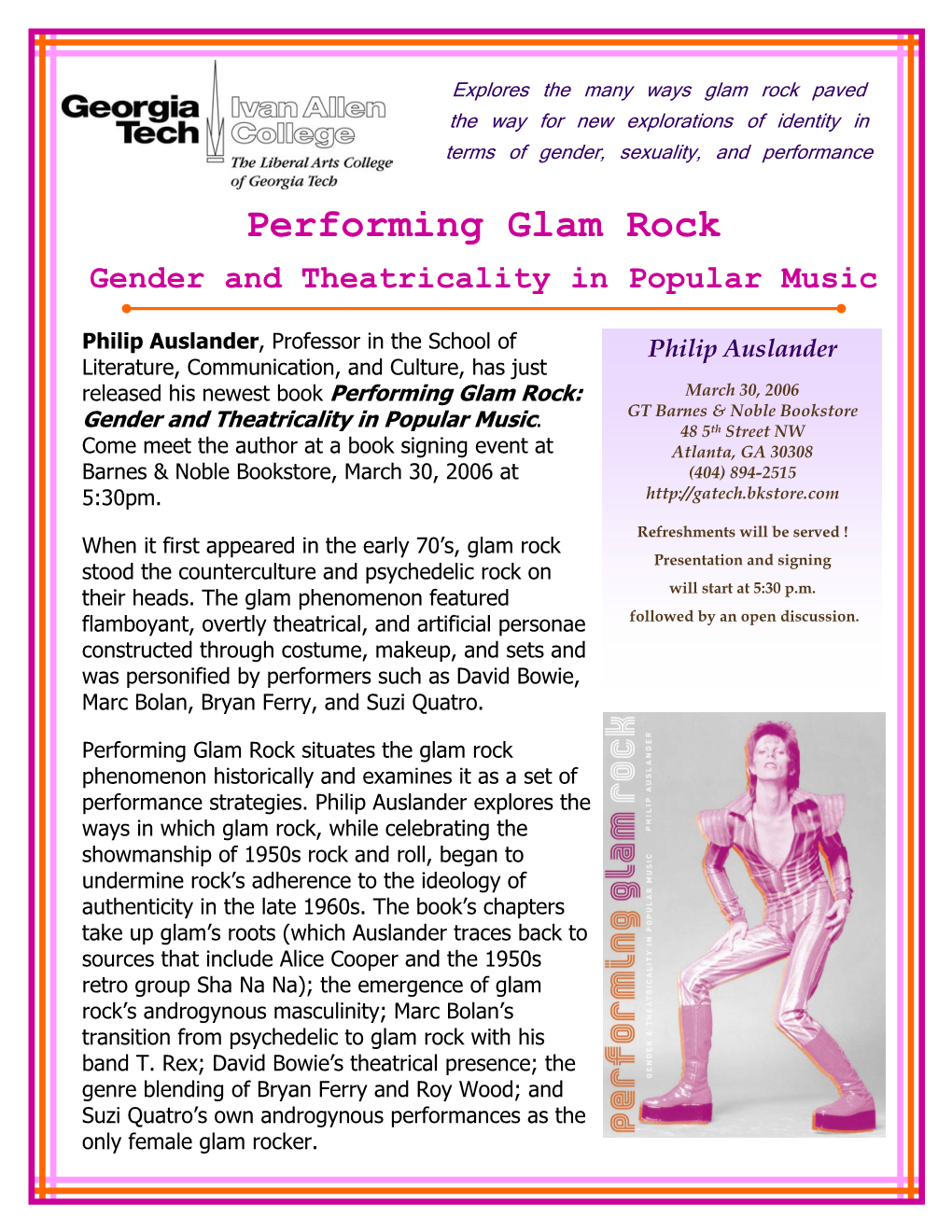 Performing Glam Rock Gender and Theatricality in Popular Music