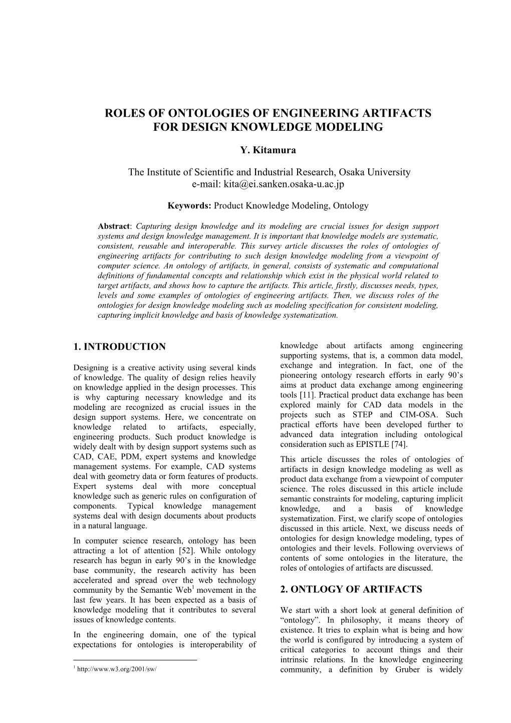 Roles of Ontologies of Engineering Artifacts for Design Knowledge Modeling