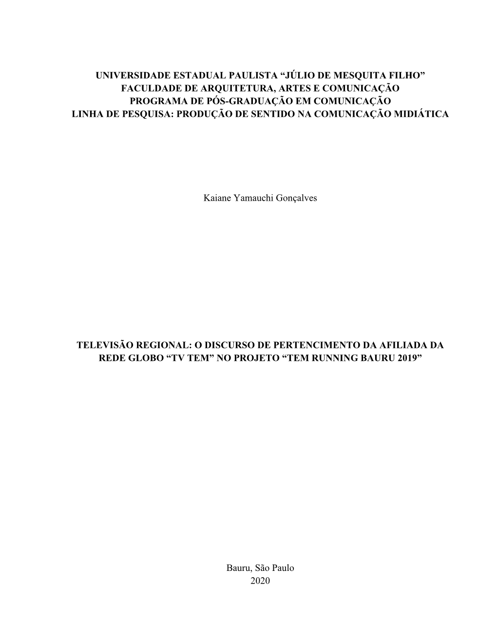 Universidade Estadual Paulista “Júlio De Mesquita Filho”