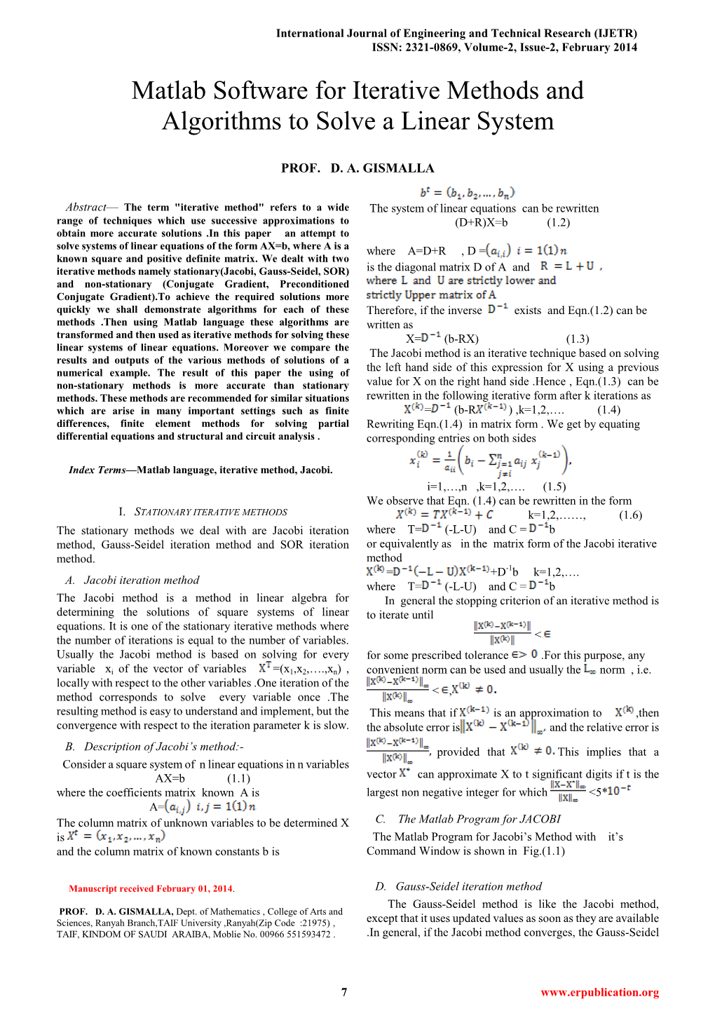 Matlab Software for Iterative Methods and Algorithms to Solve a Linear System